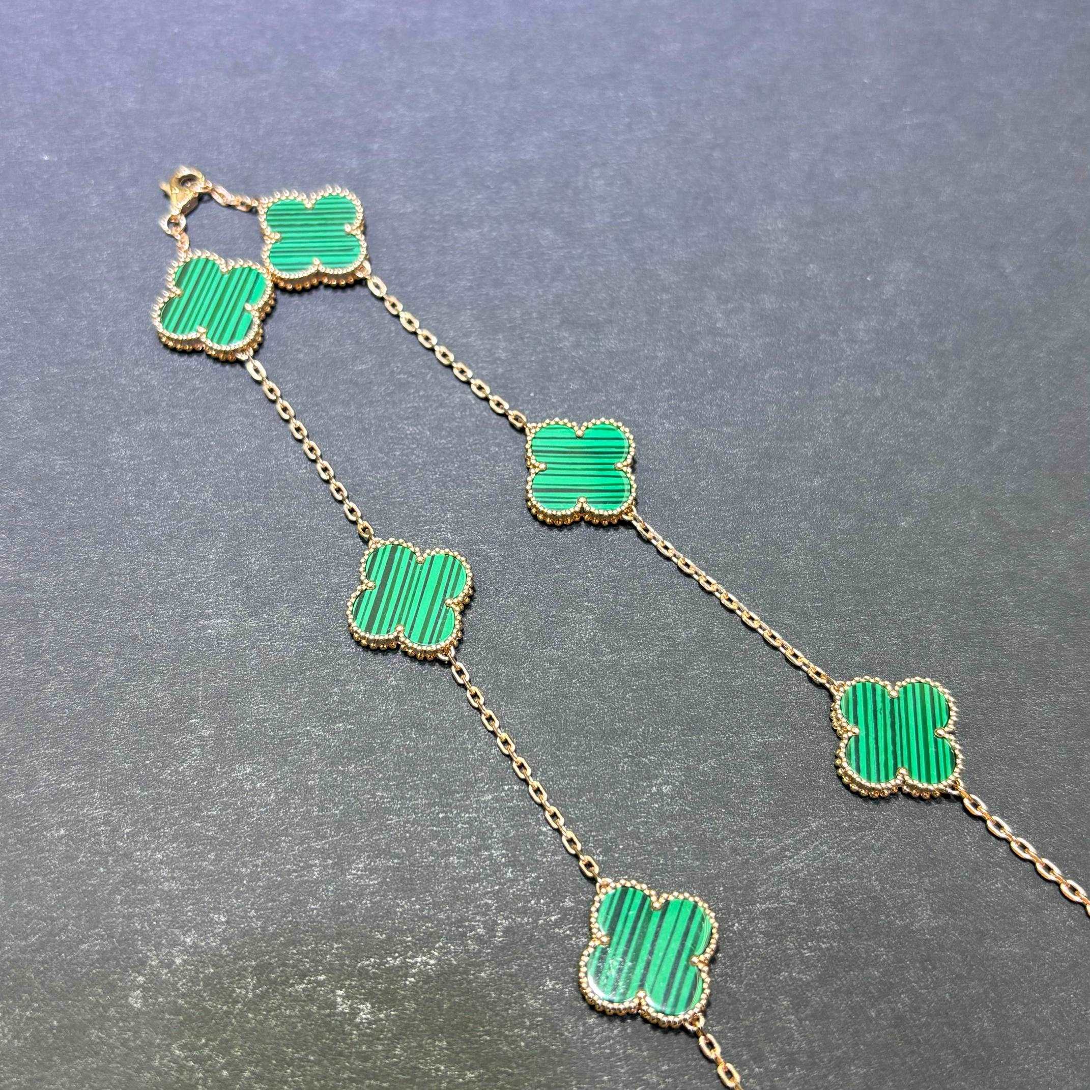 14K Yellow Gold Malachite Clover Necklace