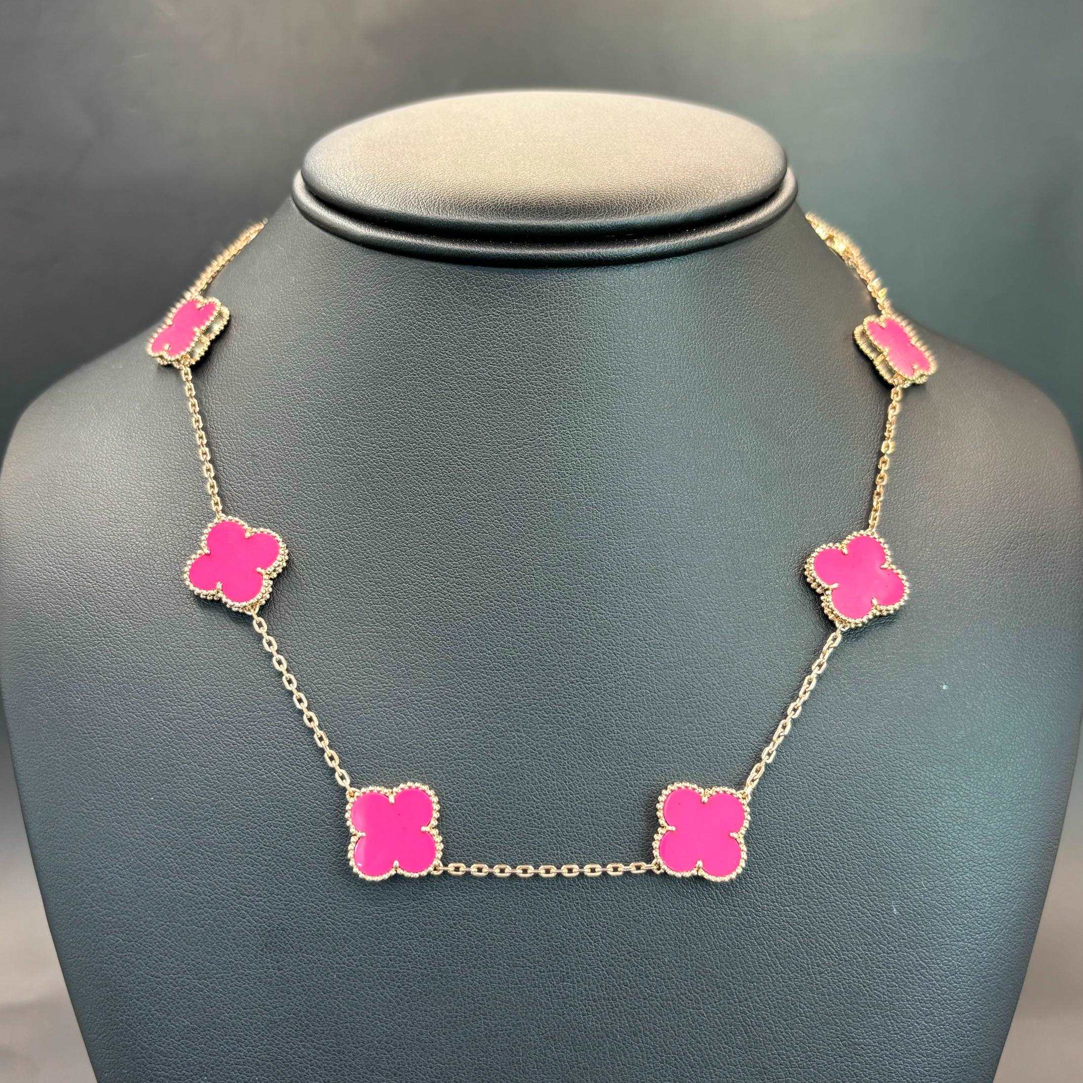14K Rose Gold Pink Clover Necklace