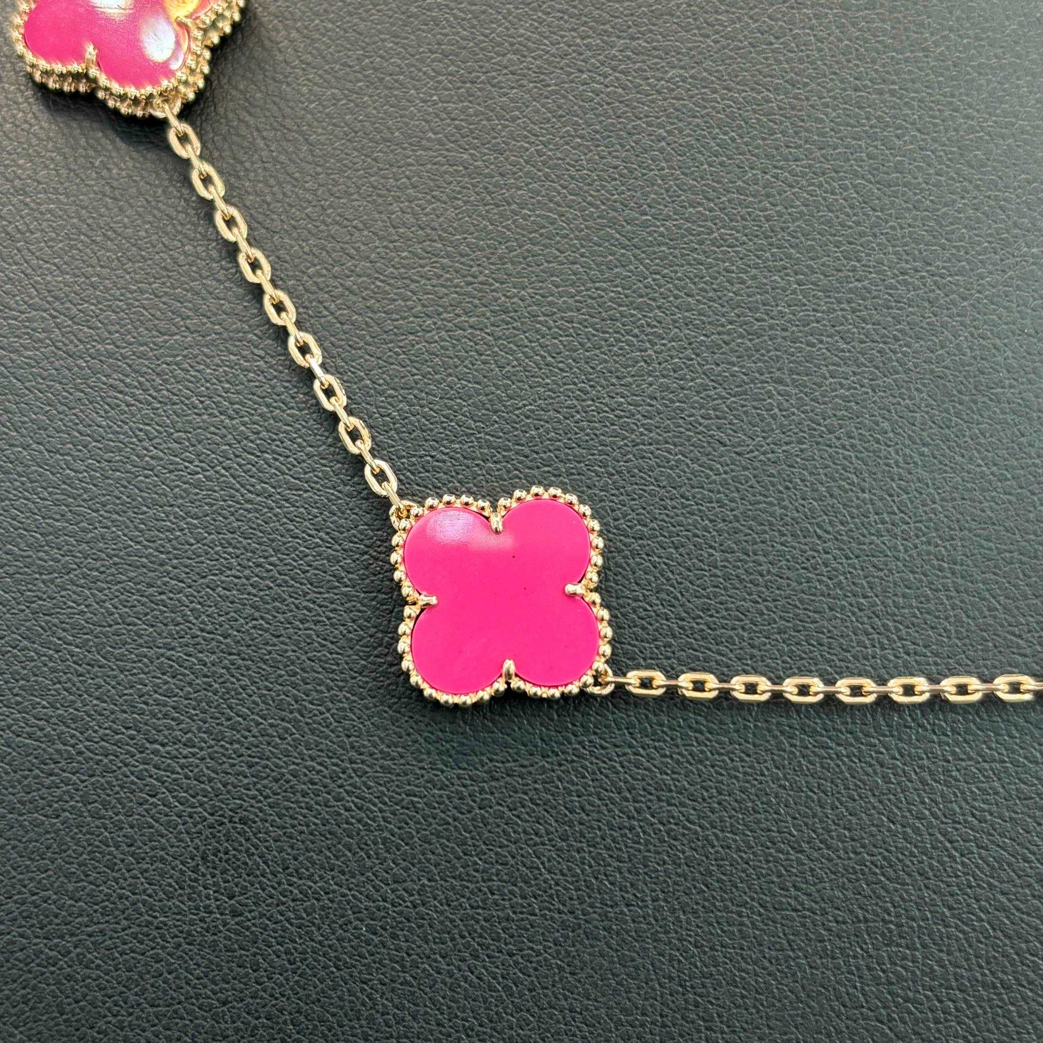 14K Rose Gold Pink Clover Necklace