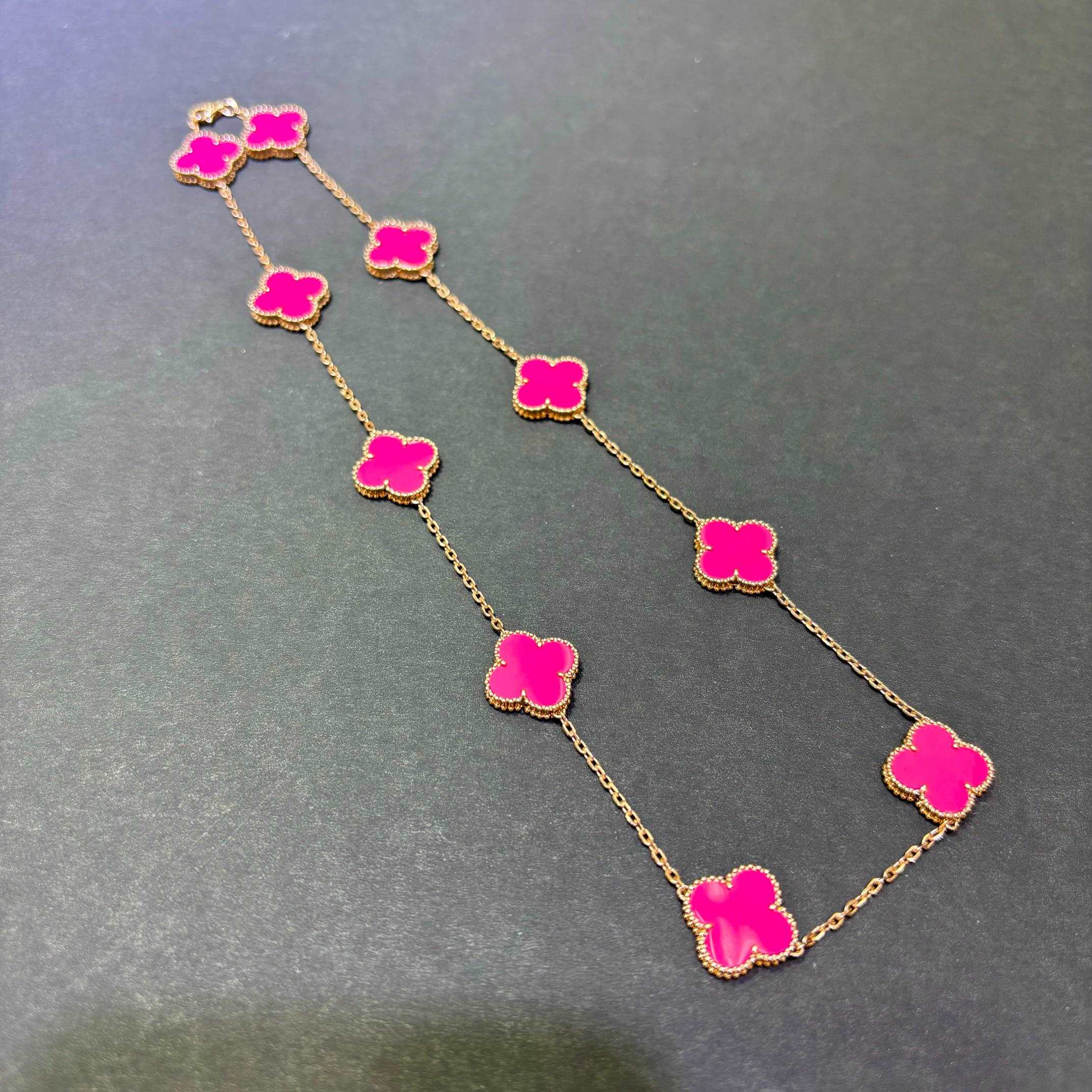 14K Rose Gold Pink Clover Necklace