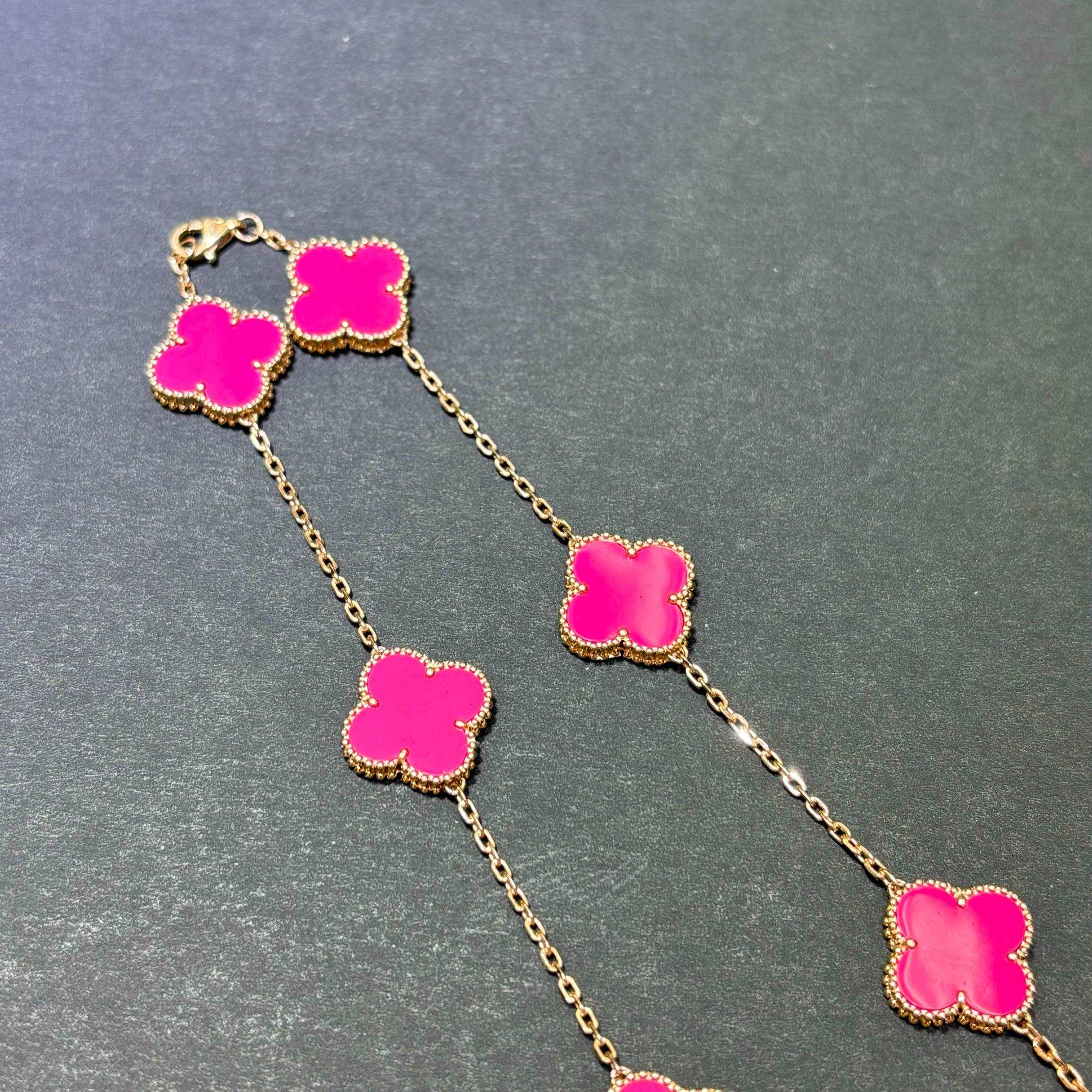 14K Rose Gold Pink Clover Necklace