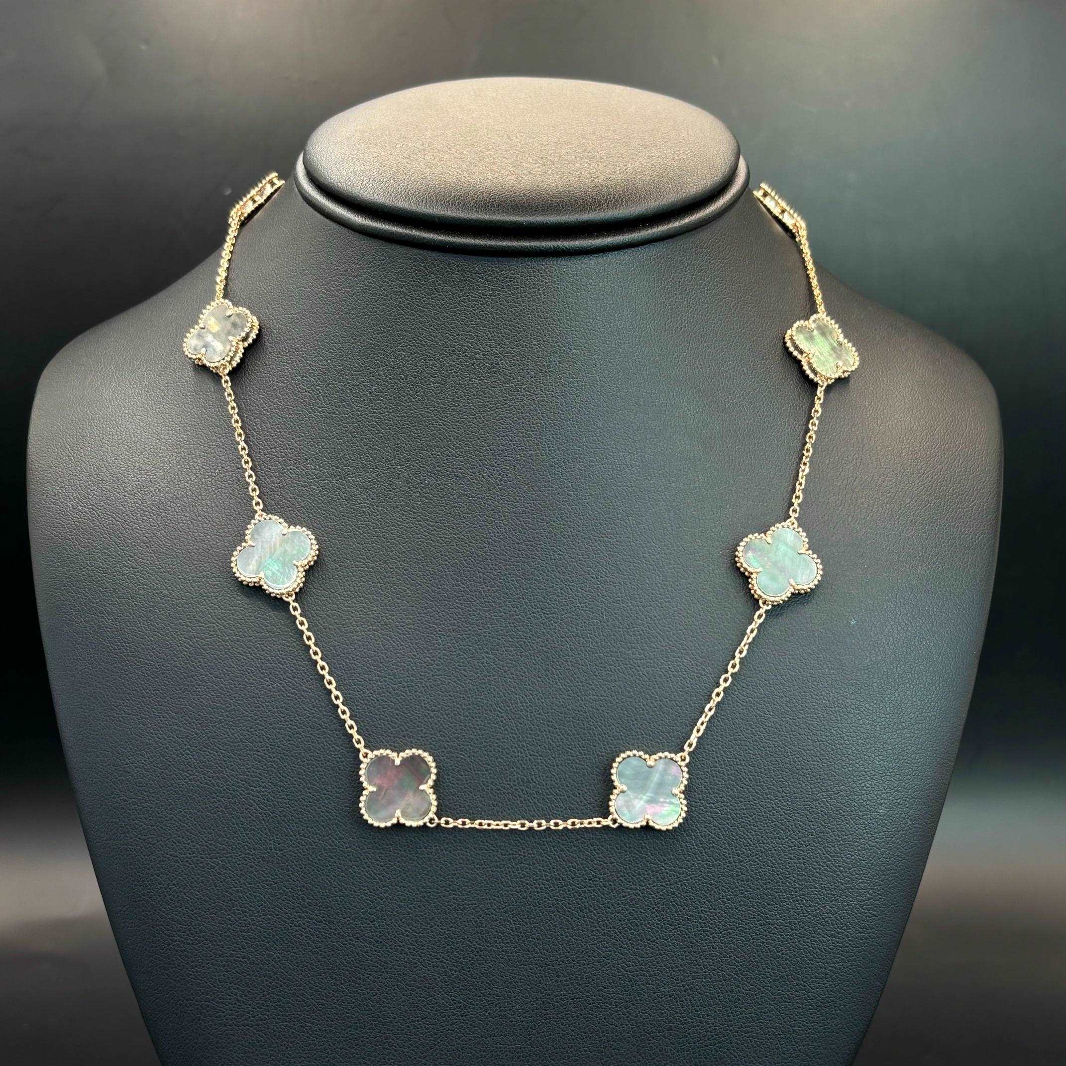 14K Rose Gold Grey Mother of Pearl Clover Necklace