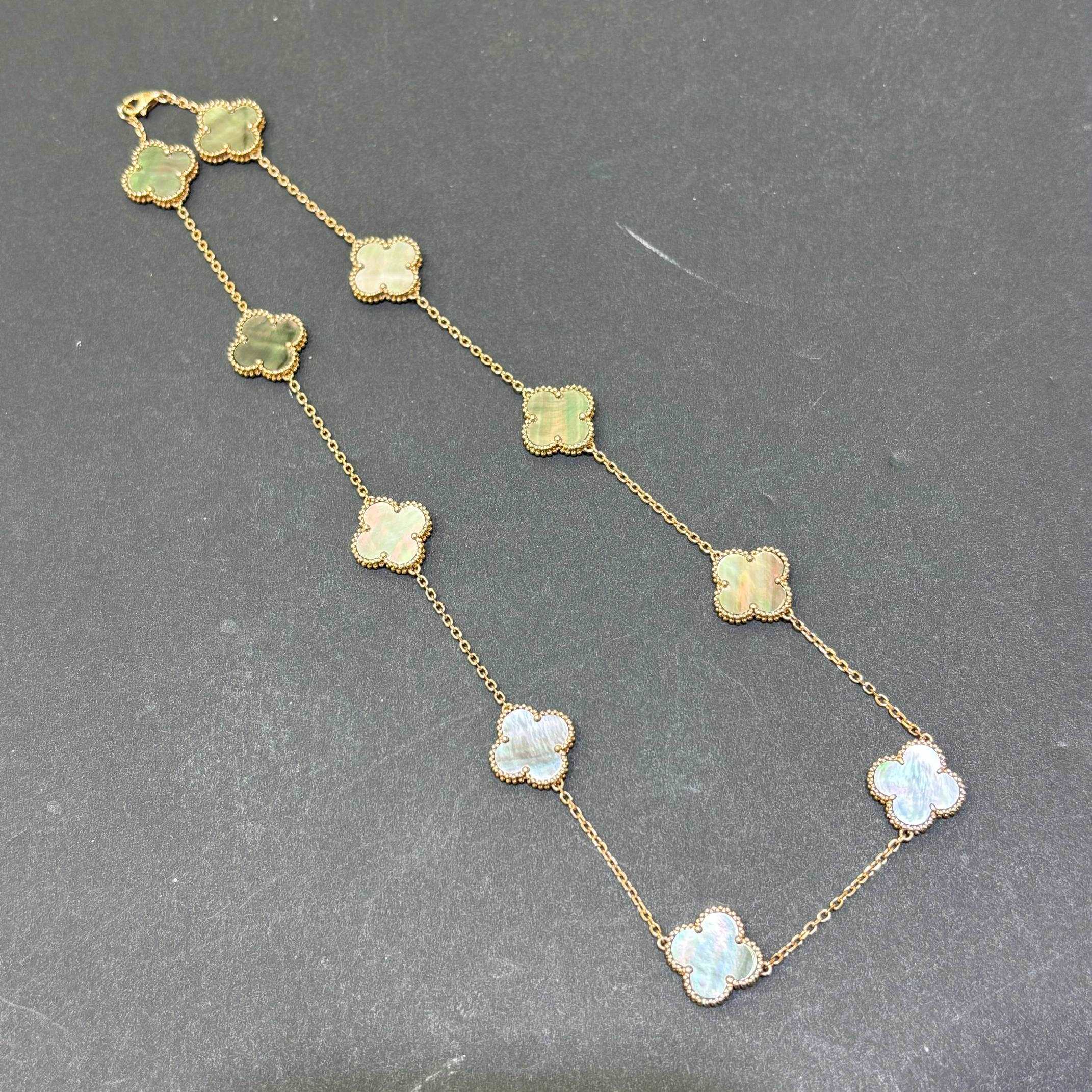 14K Rose Gold Grey Mother of Pearl Clover Necklace