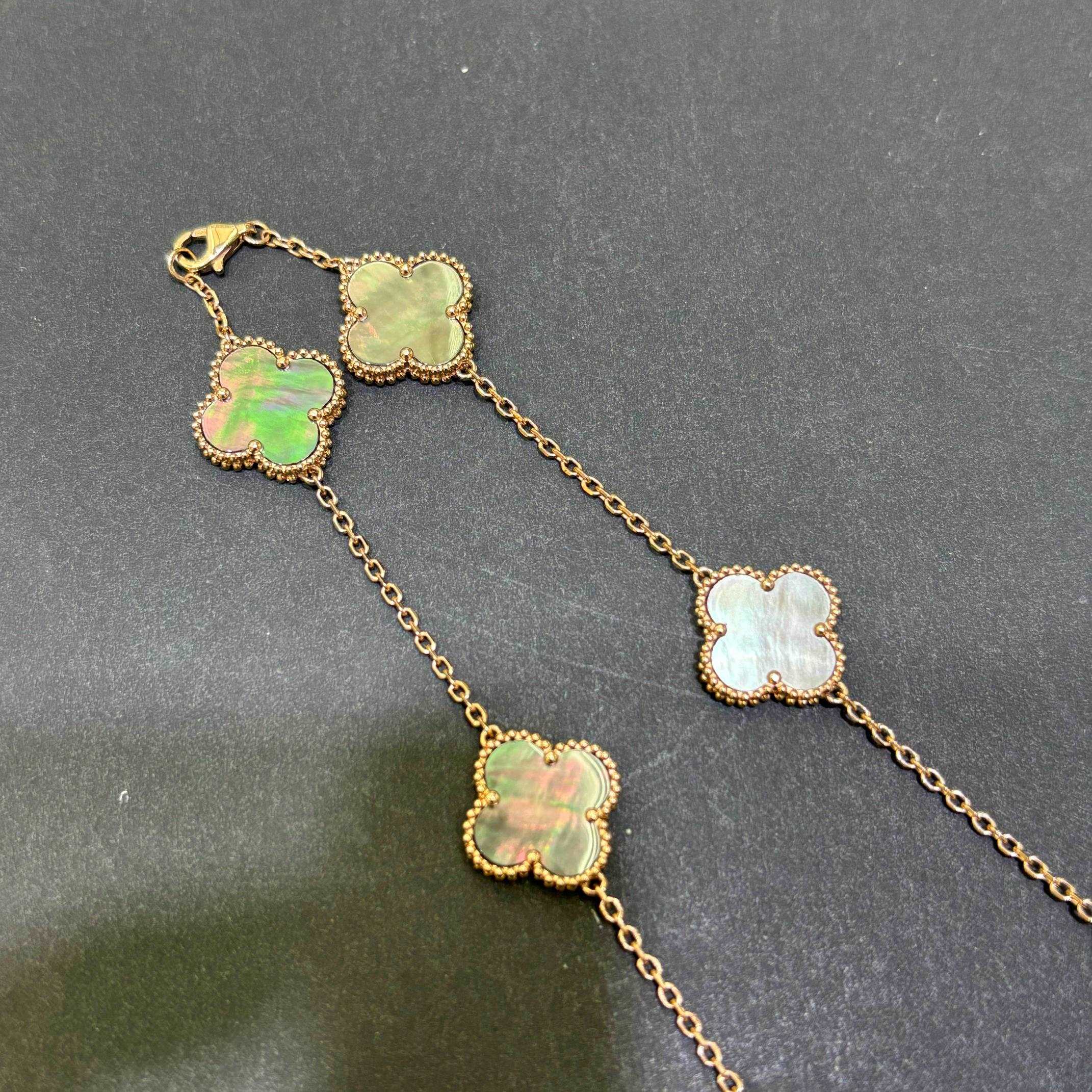 14K Rose Gold Grey Mother of Pearl Clover Necklace