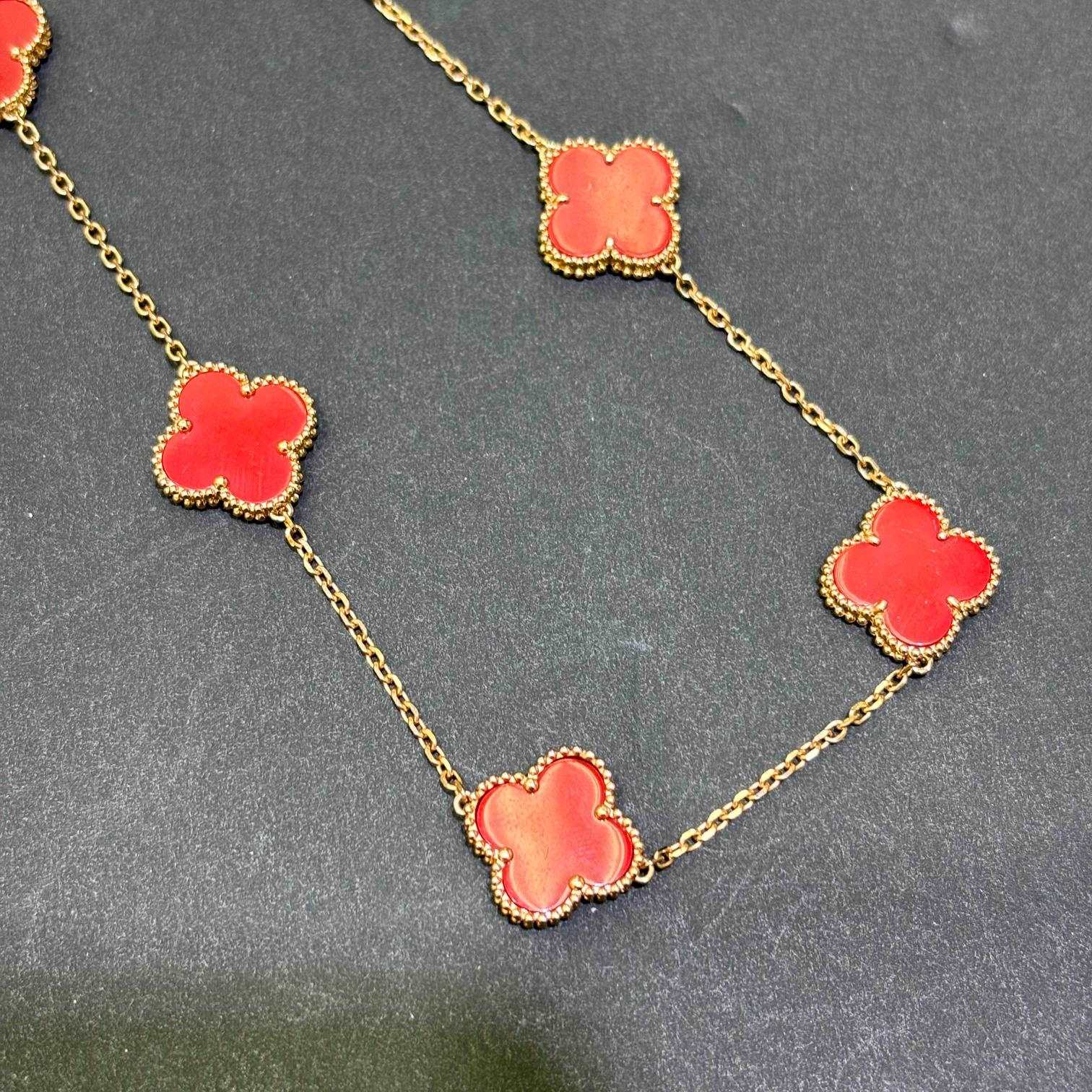 14K Rose Gold Crimson Charm Clover Necklace