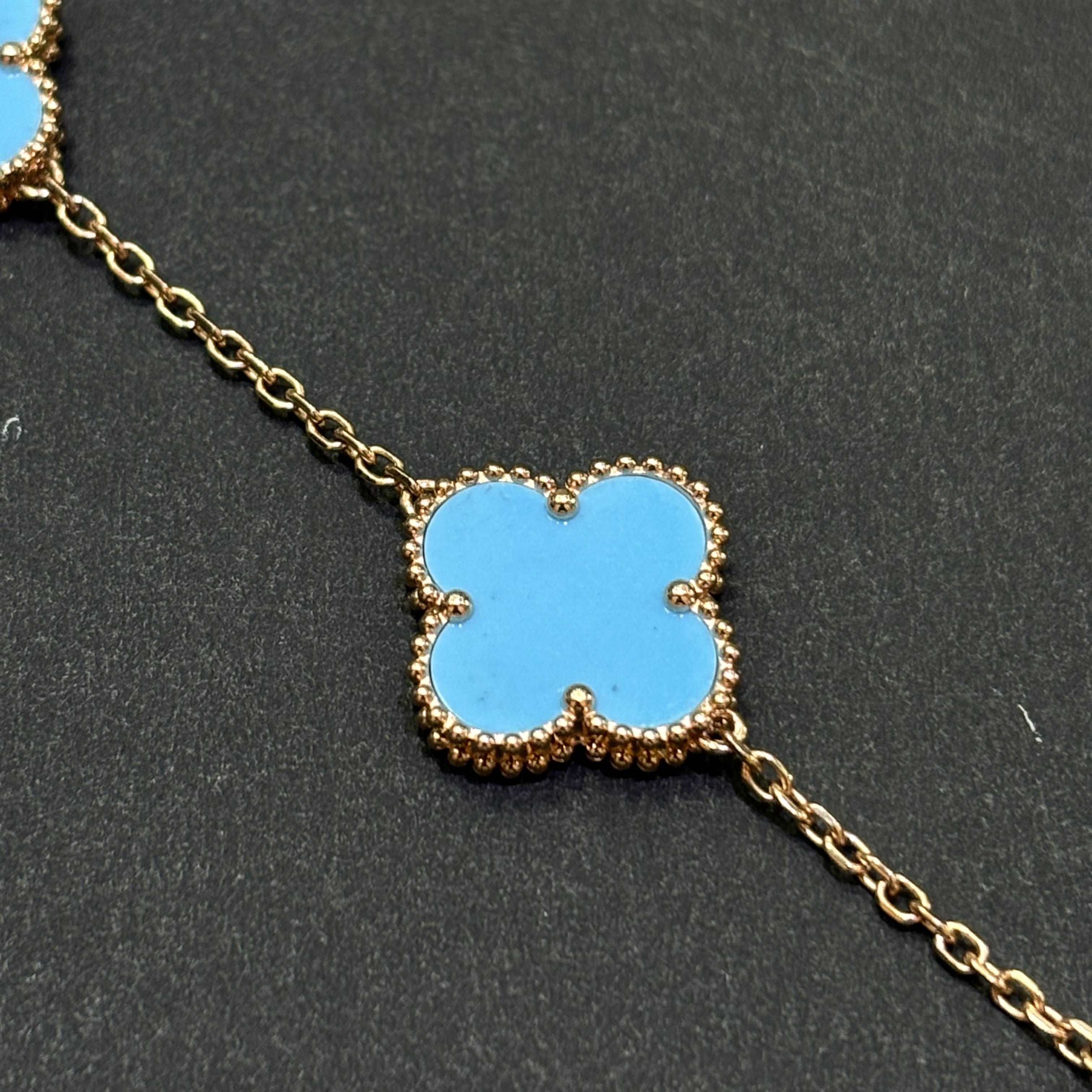14k 8" Custom Gold Blue Clover Bracelet