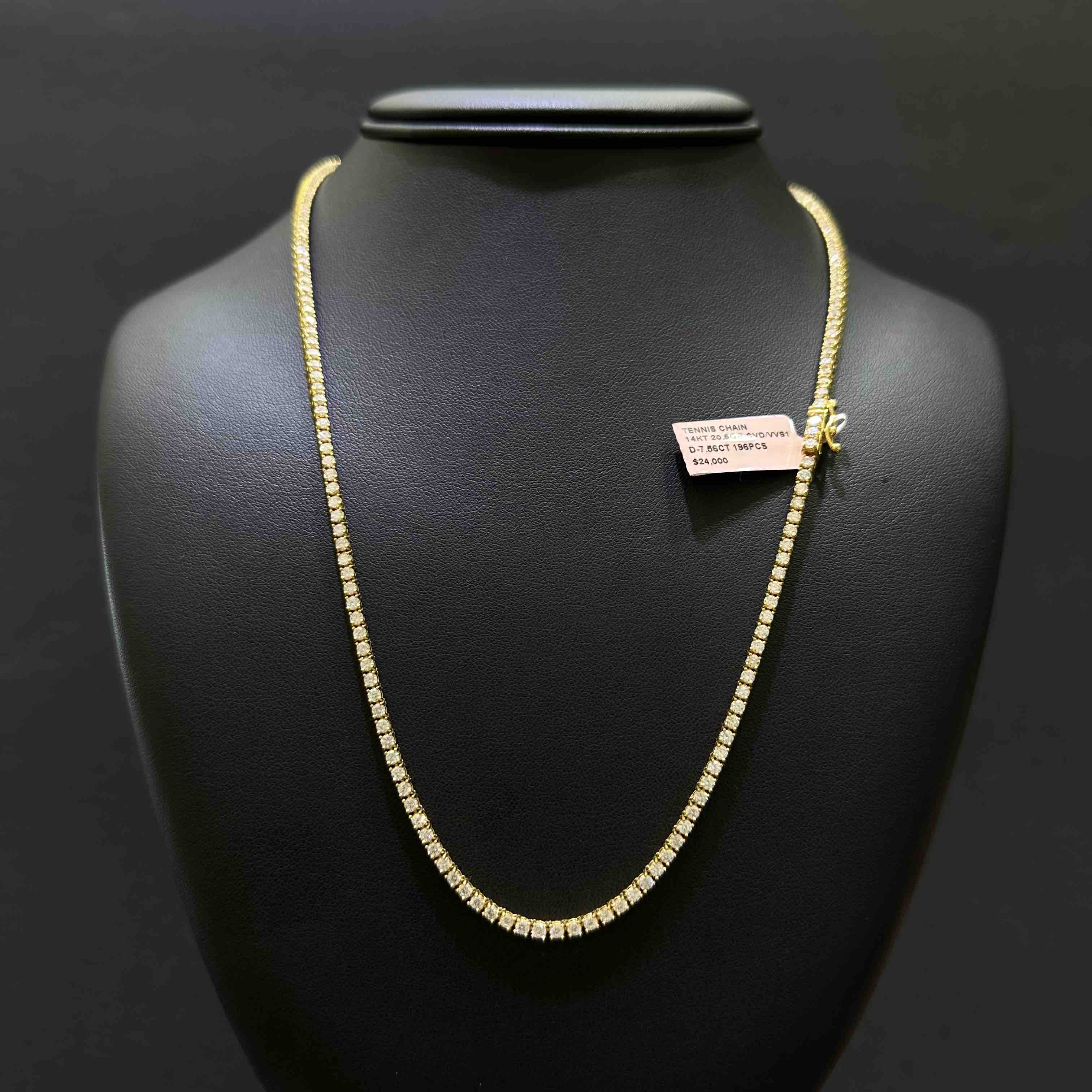 VVS Iced Out Tennis Chain Necklace CVD Yellow Gold