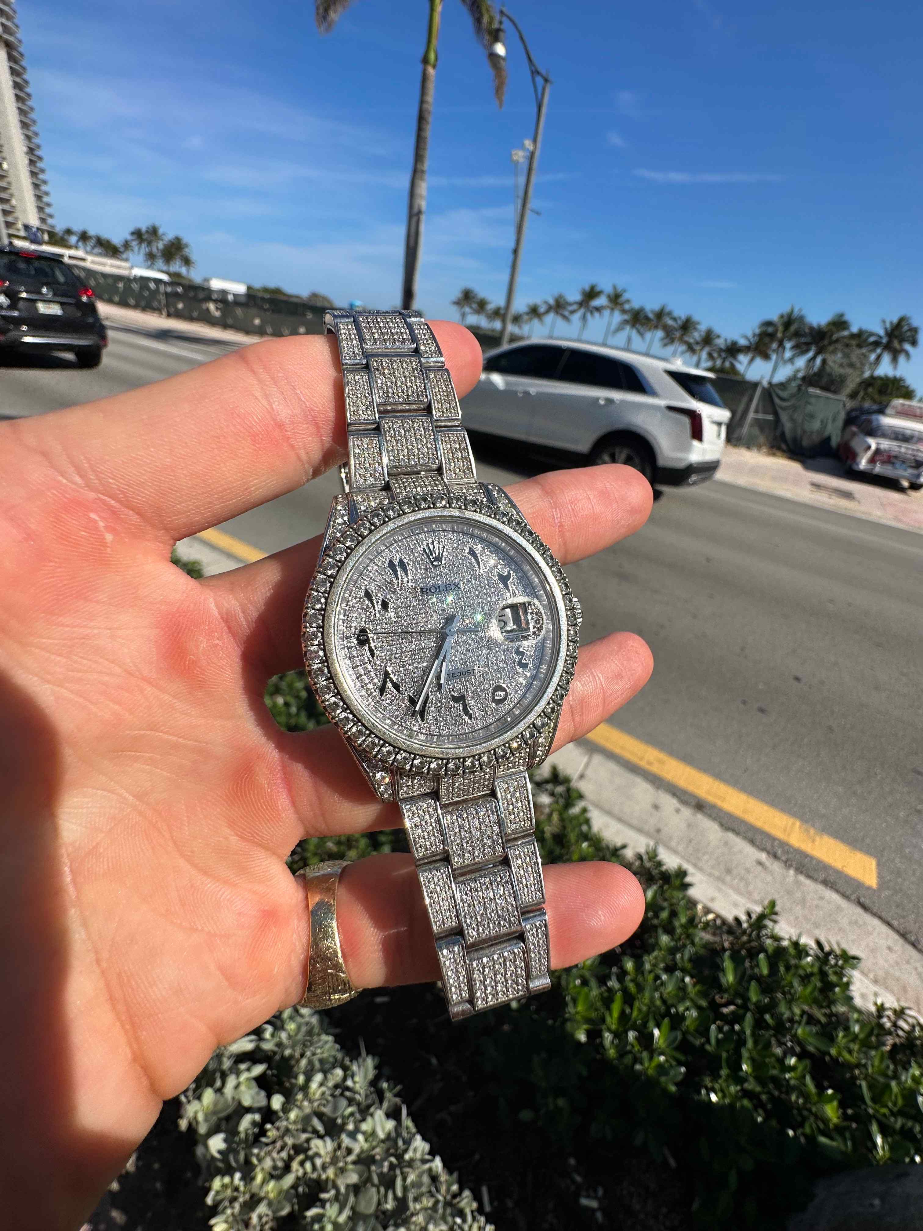 41mm Bust Down Rolex Stainless Steel VS1 Natural Diamonds