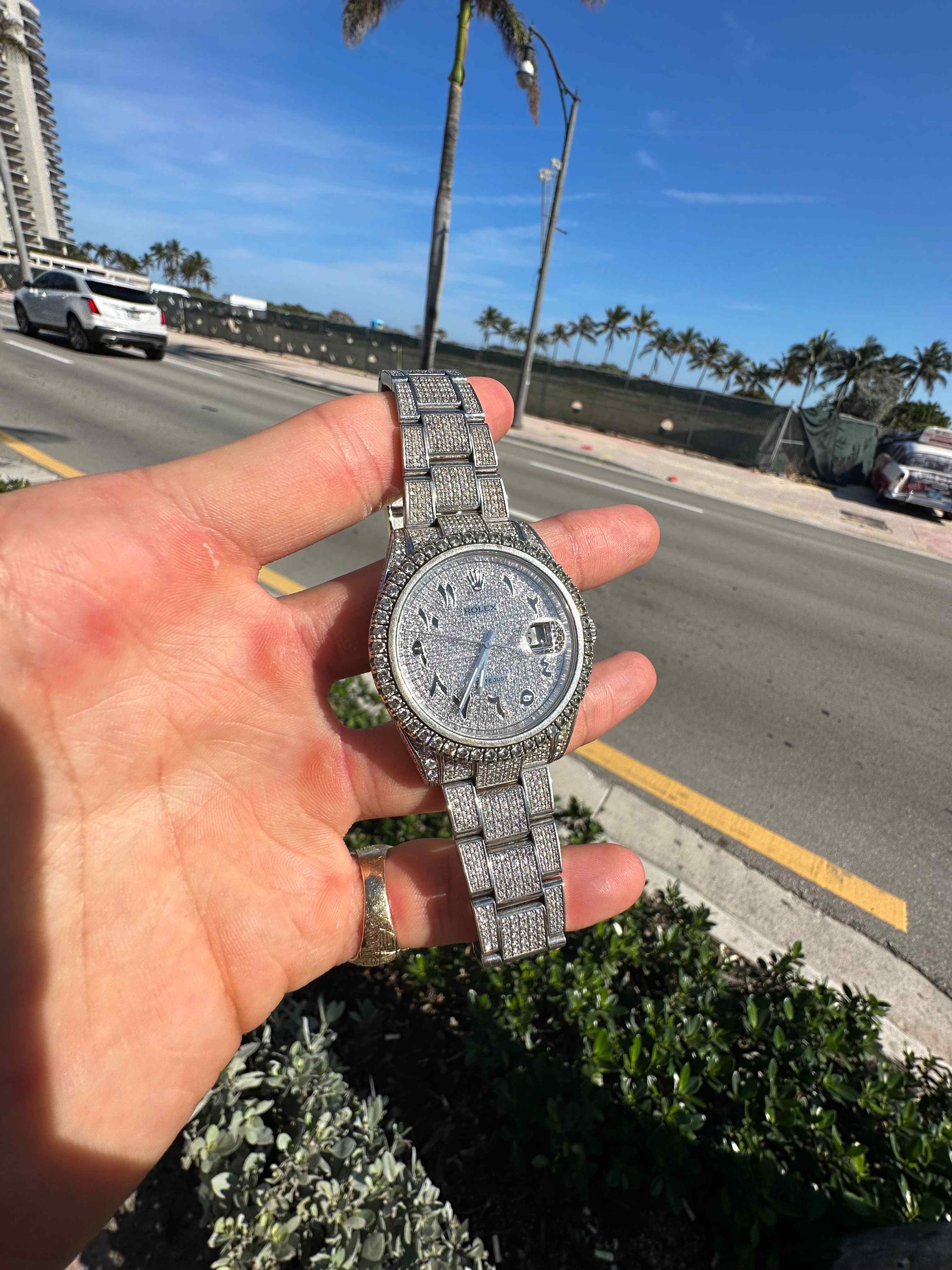 41mm Bust Down Rolex Stainless Steel VS1 Natural Diamonds