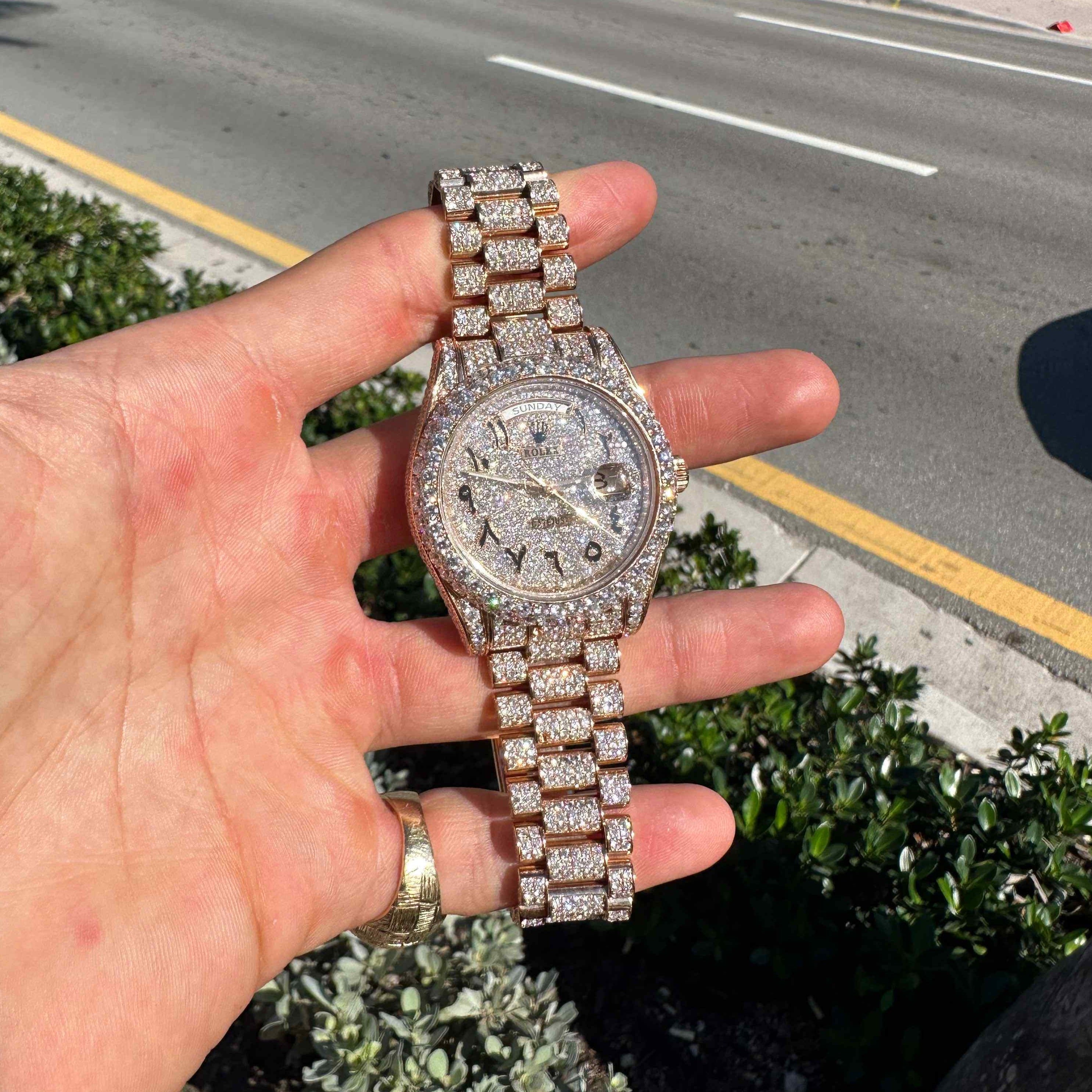 41mm Iced Out Rolex Presidential Day Date Rose Gold VVS