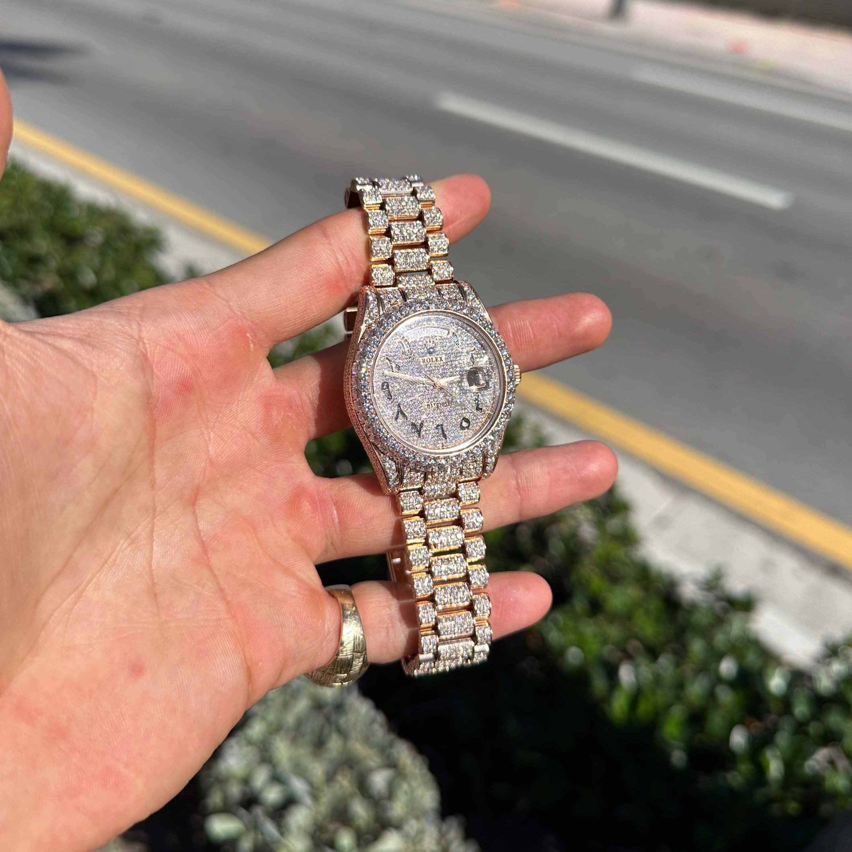 41mm Iced Out Rolex Presidential Day Date Rose Gold VVS