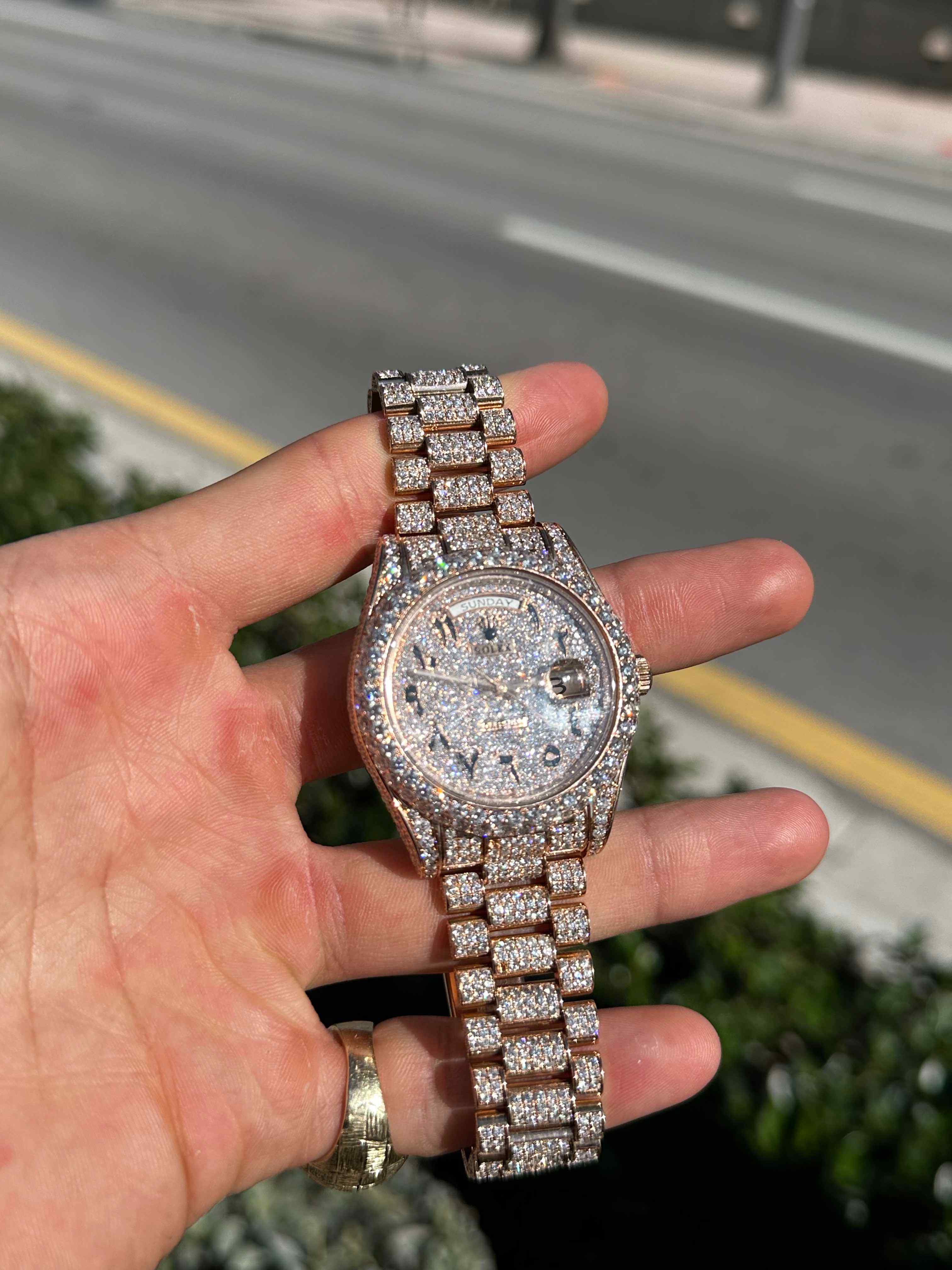 41mm Iced Out Rolex Presidential Day Date Rose Gold VVS