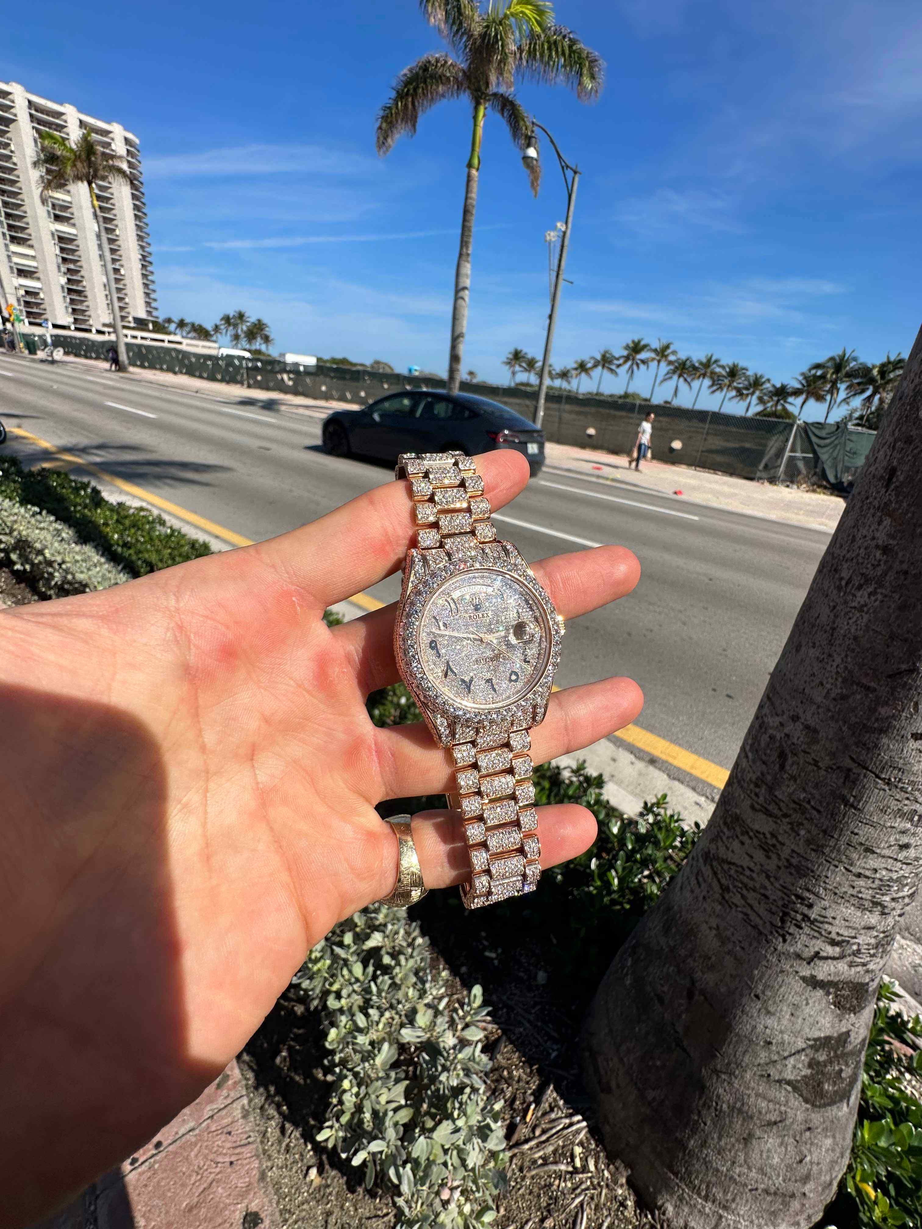 41mm Iced Out Rolex Presidential Day Date Rose Gold VVS