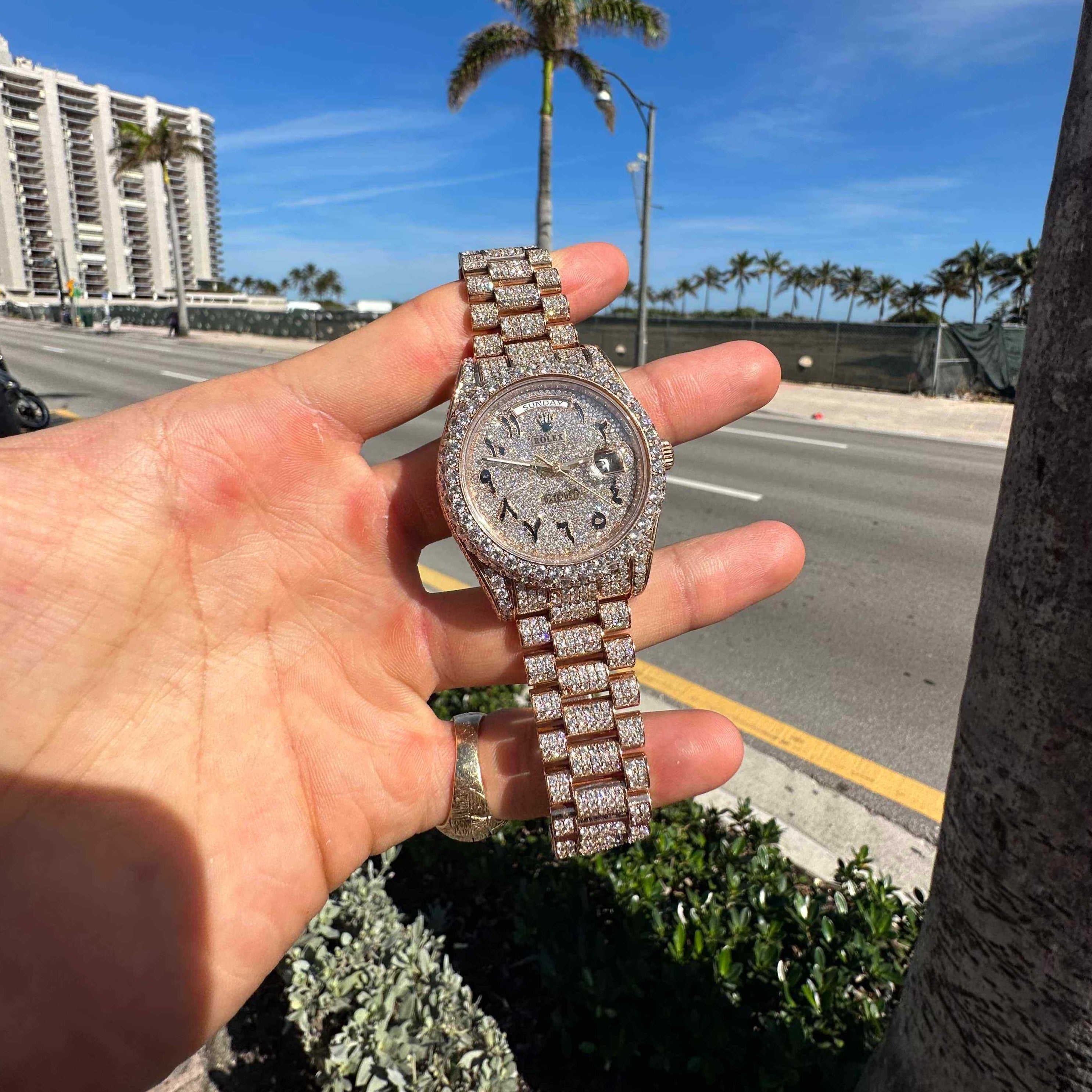 41mm Iced Out Rolex Presidential Day Date Rose Gold VVS
