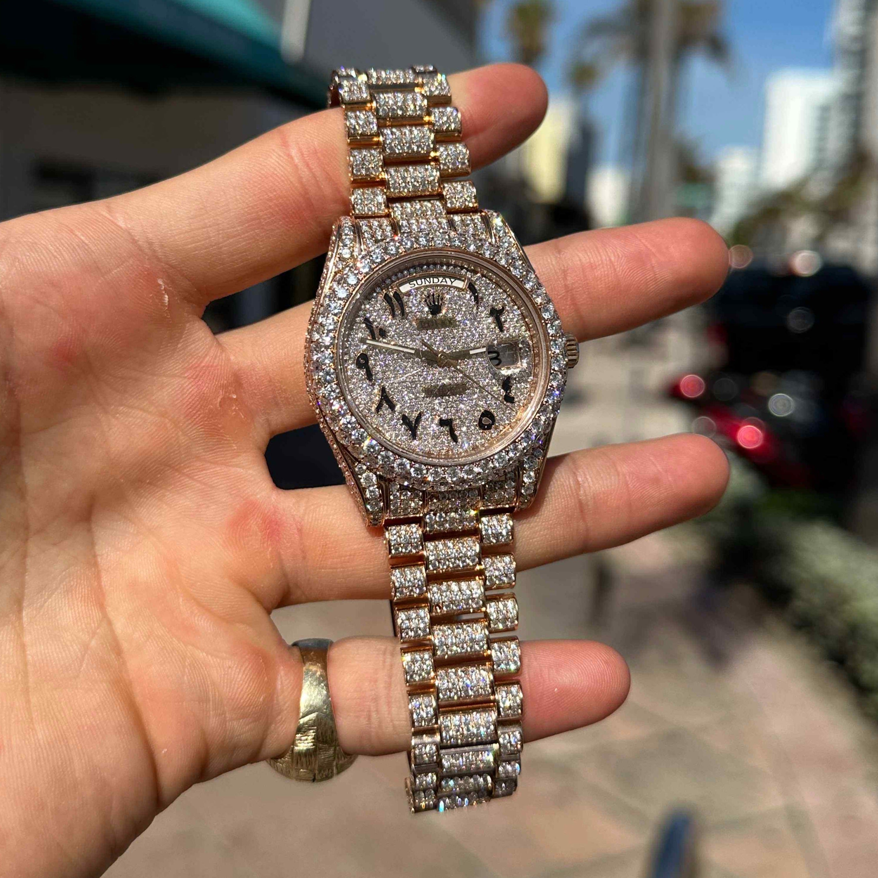 41mm Iced Out Rolex Presidential Day Date Rose Gold VVS