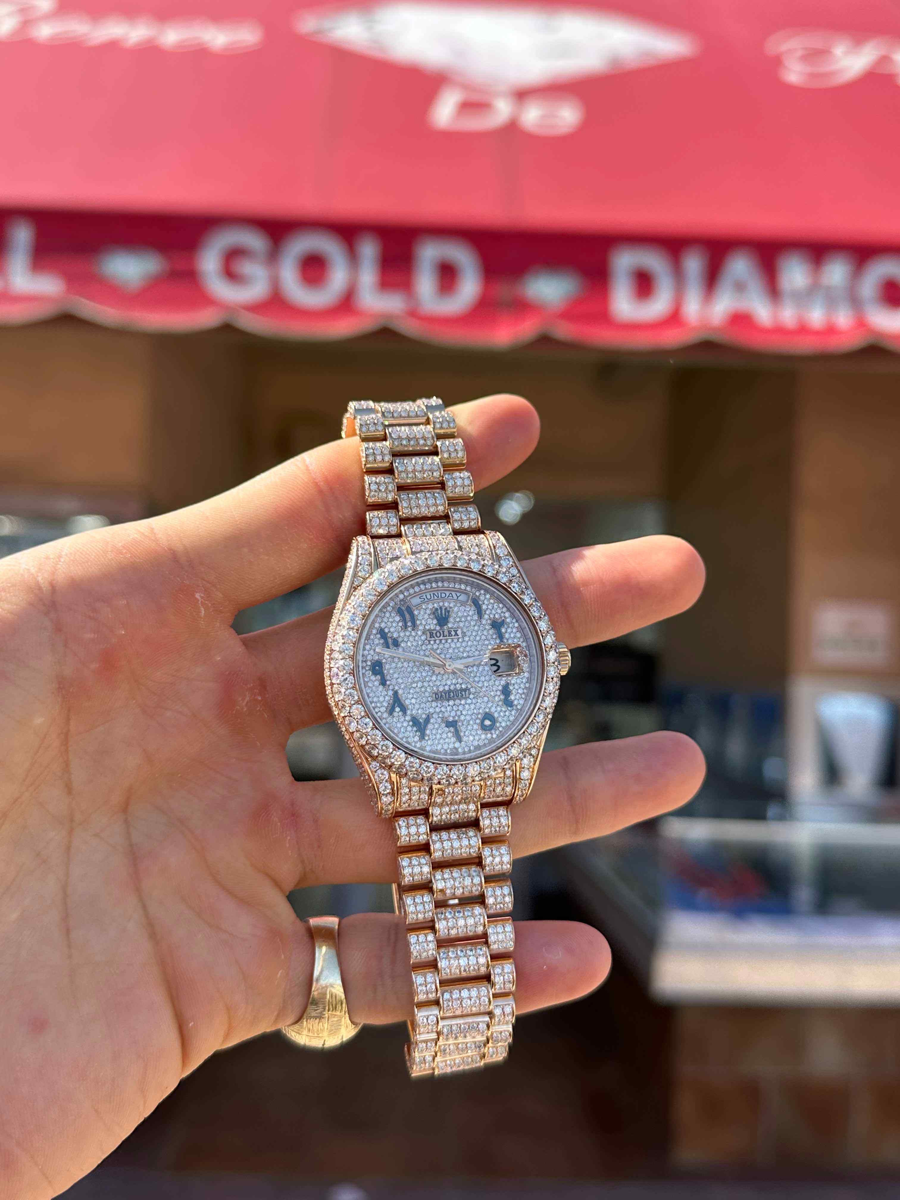 41mm Iced Out Rolex Presidential Day Date Rose Gold VVS