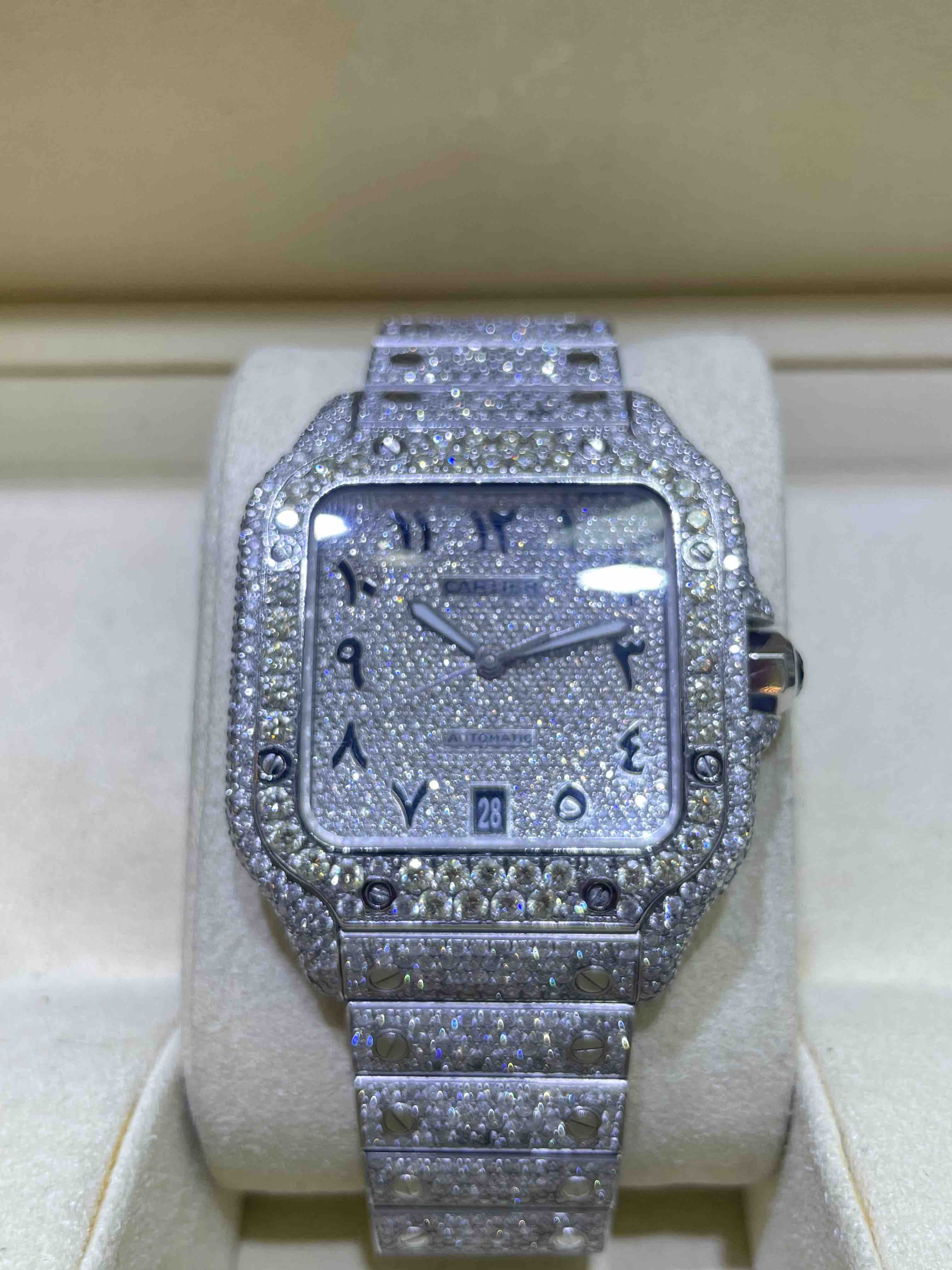 Iced Out Cartier Watch Arabic Dial
