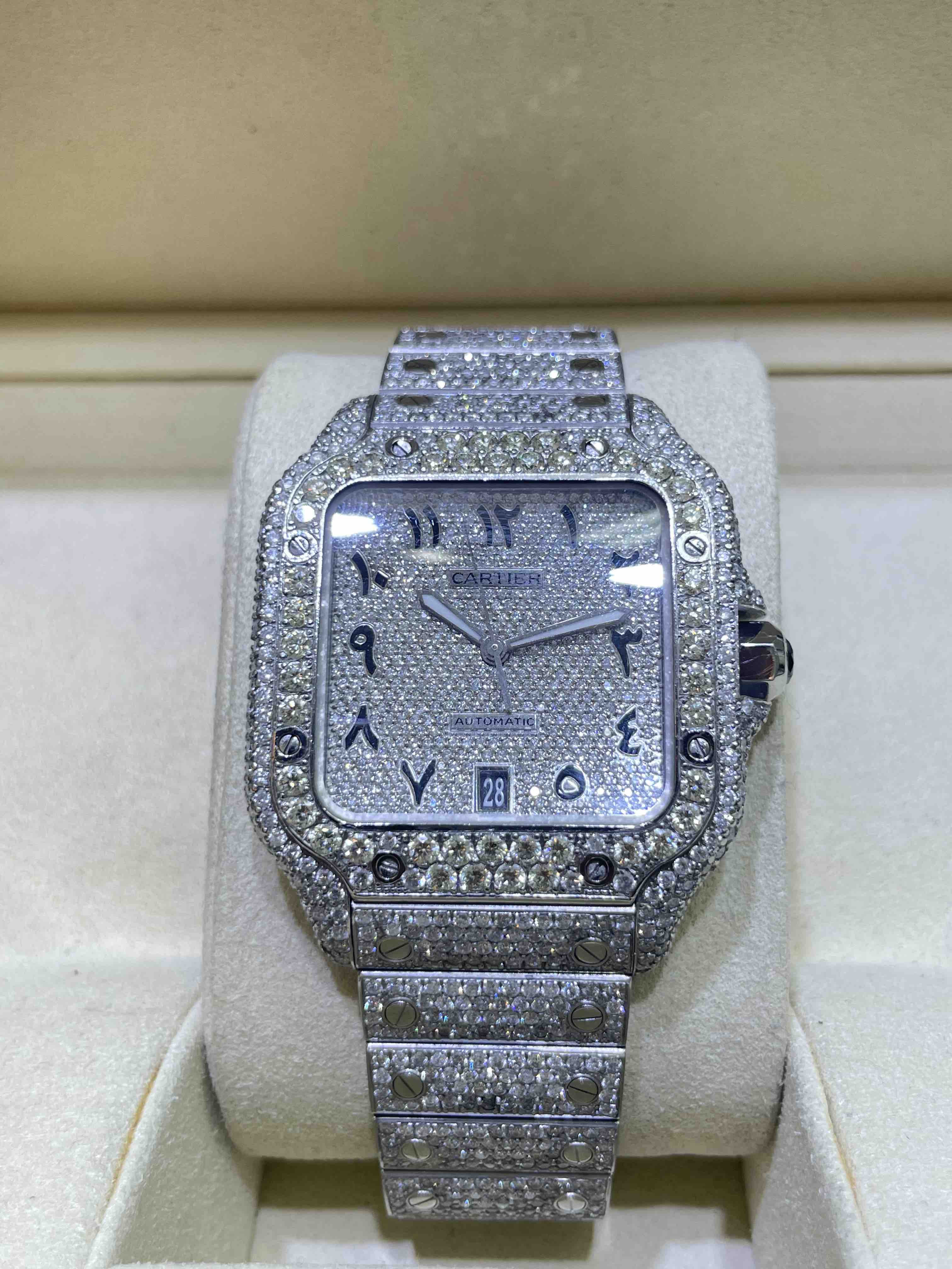 Iced Out Cartier Watch Arabic Dial