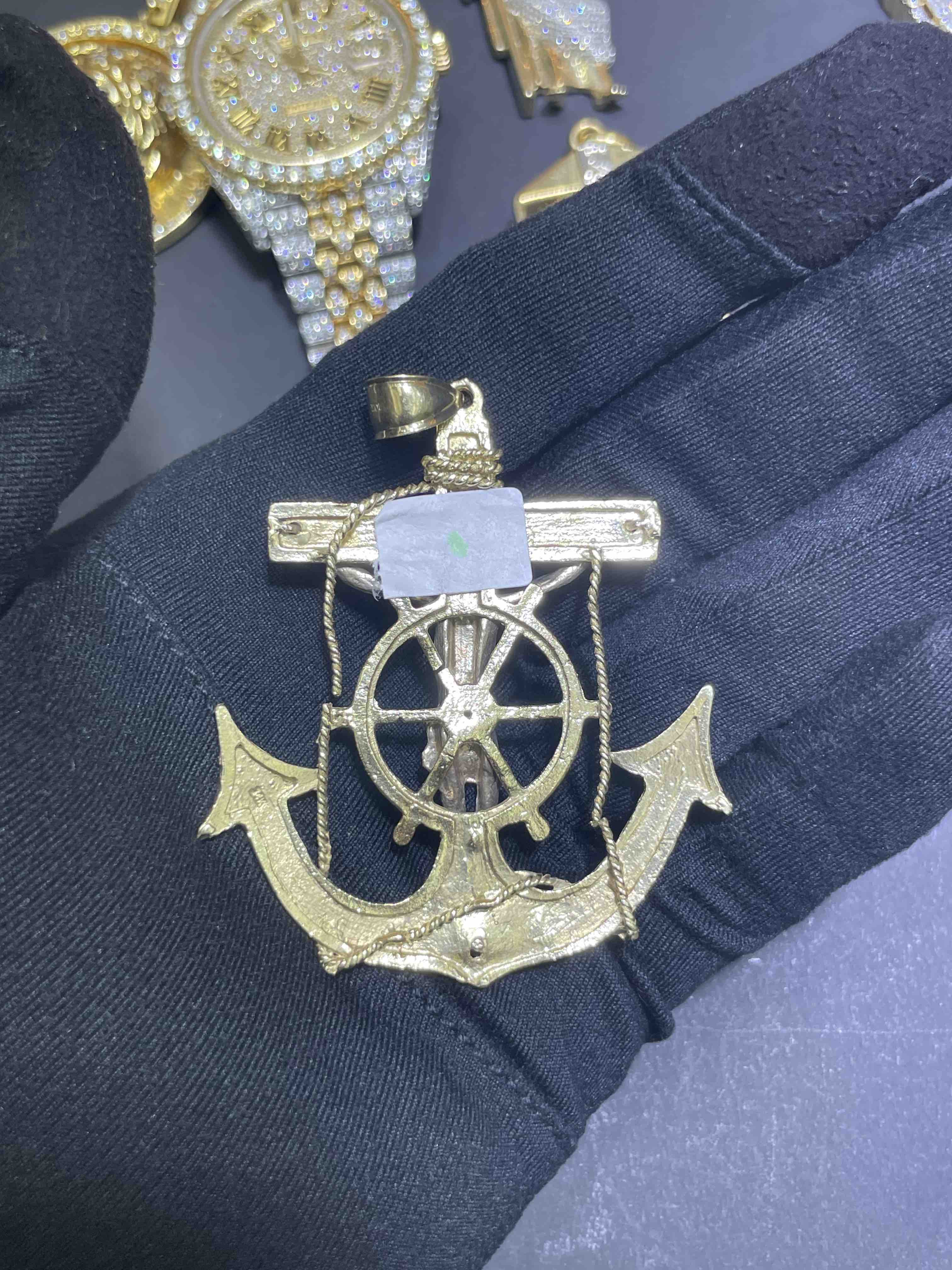 Gold Anchor Jesus Pendant