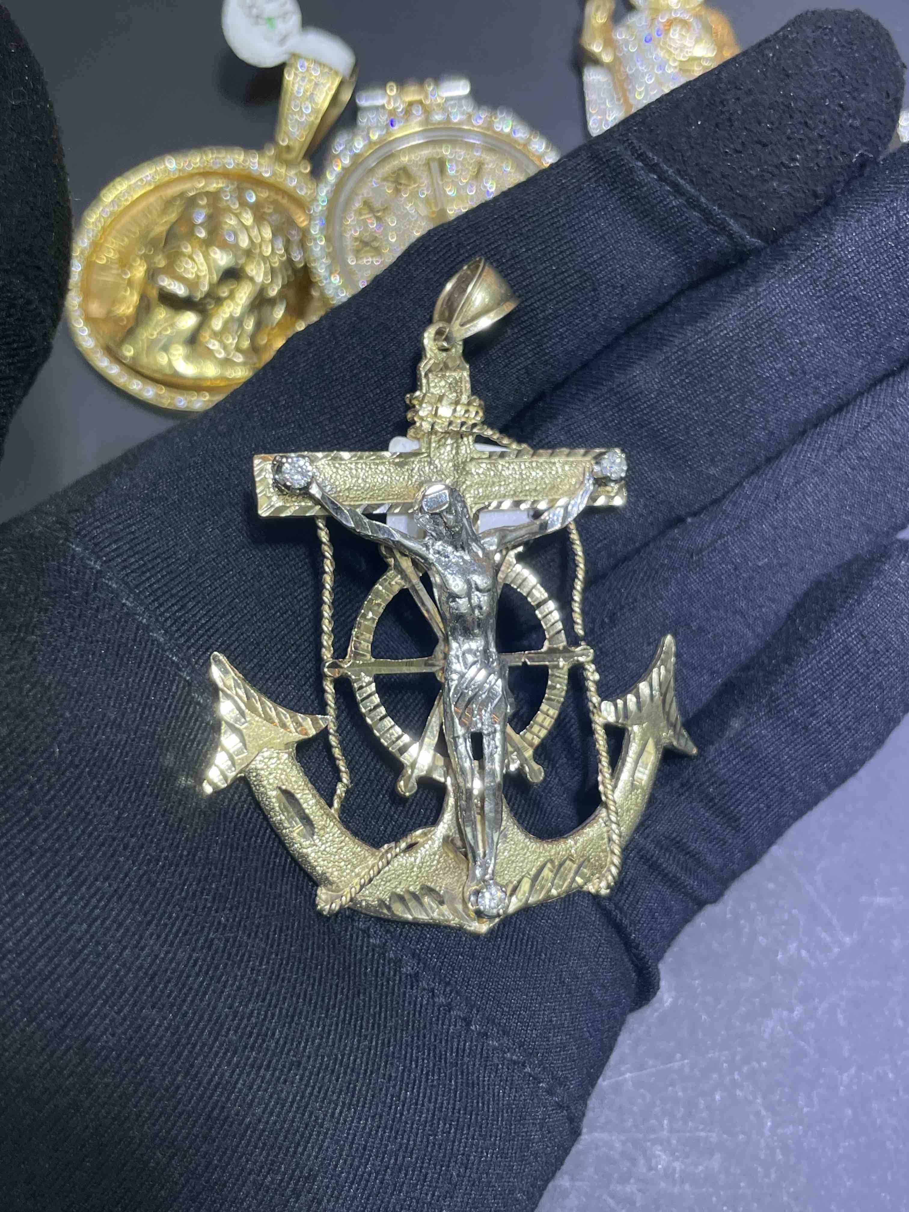 14k jesus anchor pendant