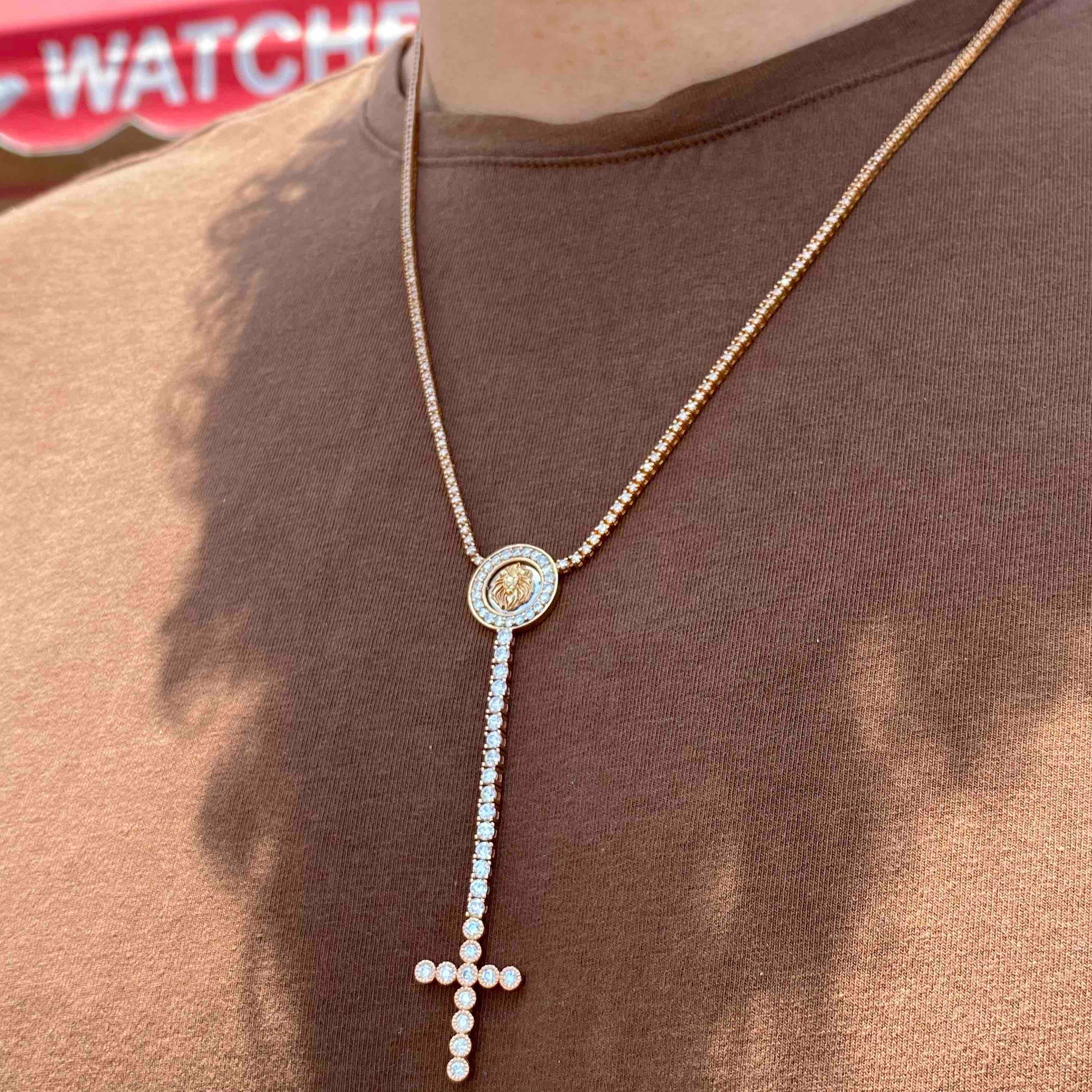 14k Diamond Iced Out Cross Chain