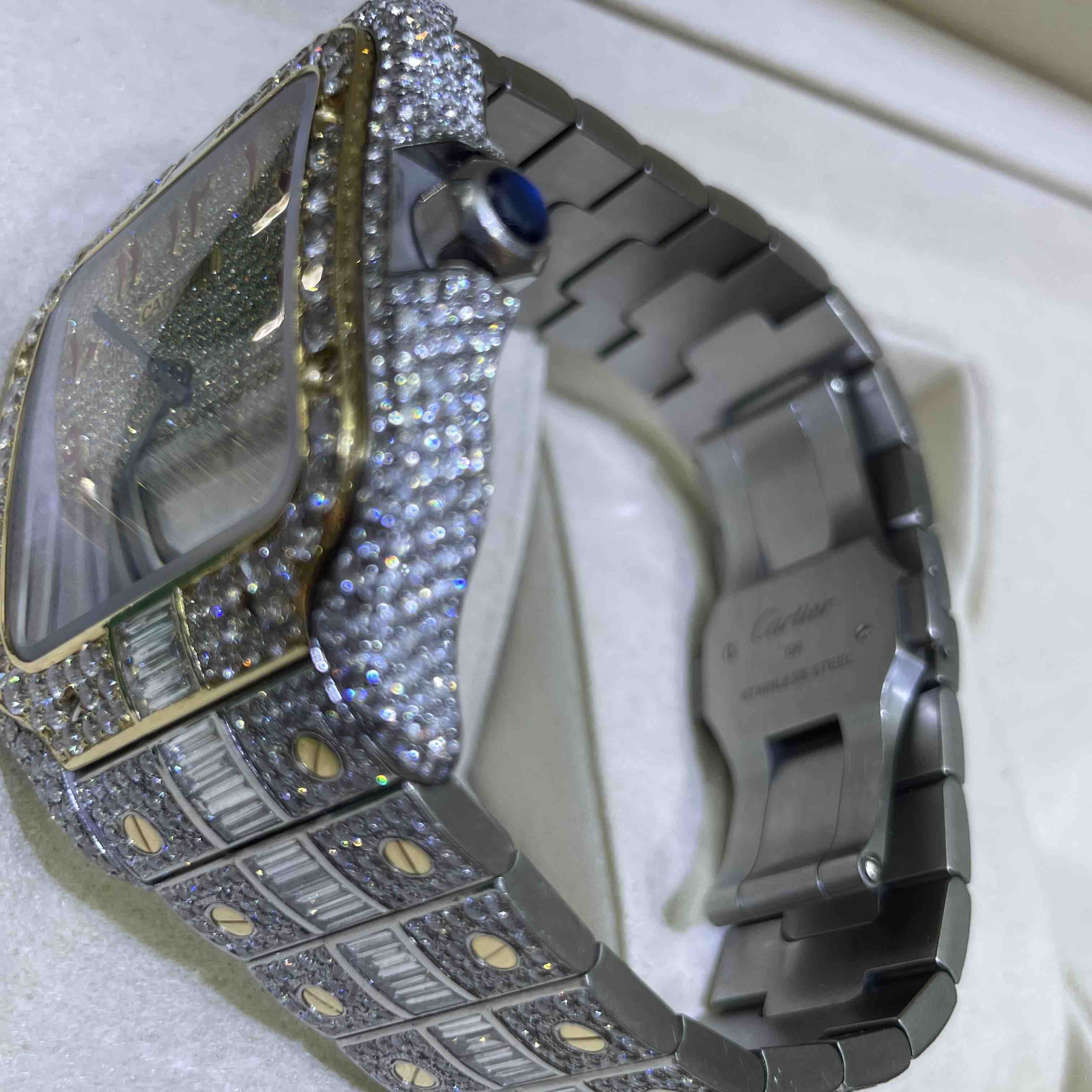 41 mm Cartier Santos xl “iced Bust down” Baguettes 32cts Natural Diamonds