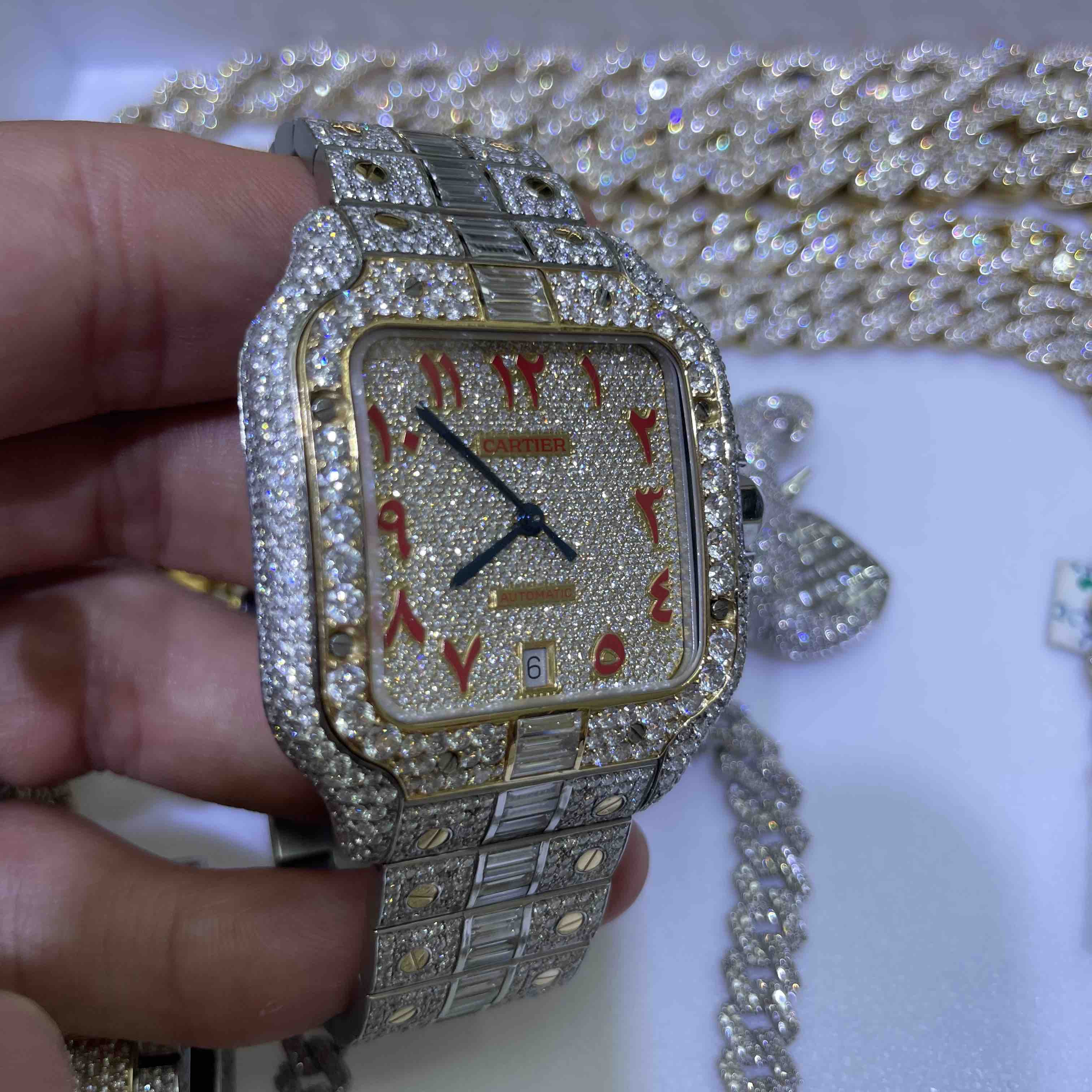 41 mm Cartier Santos xl “iced Bust down” Baguettes 32cts Natural Diamonds