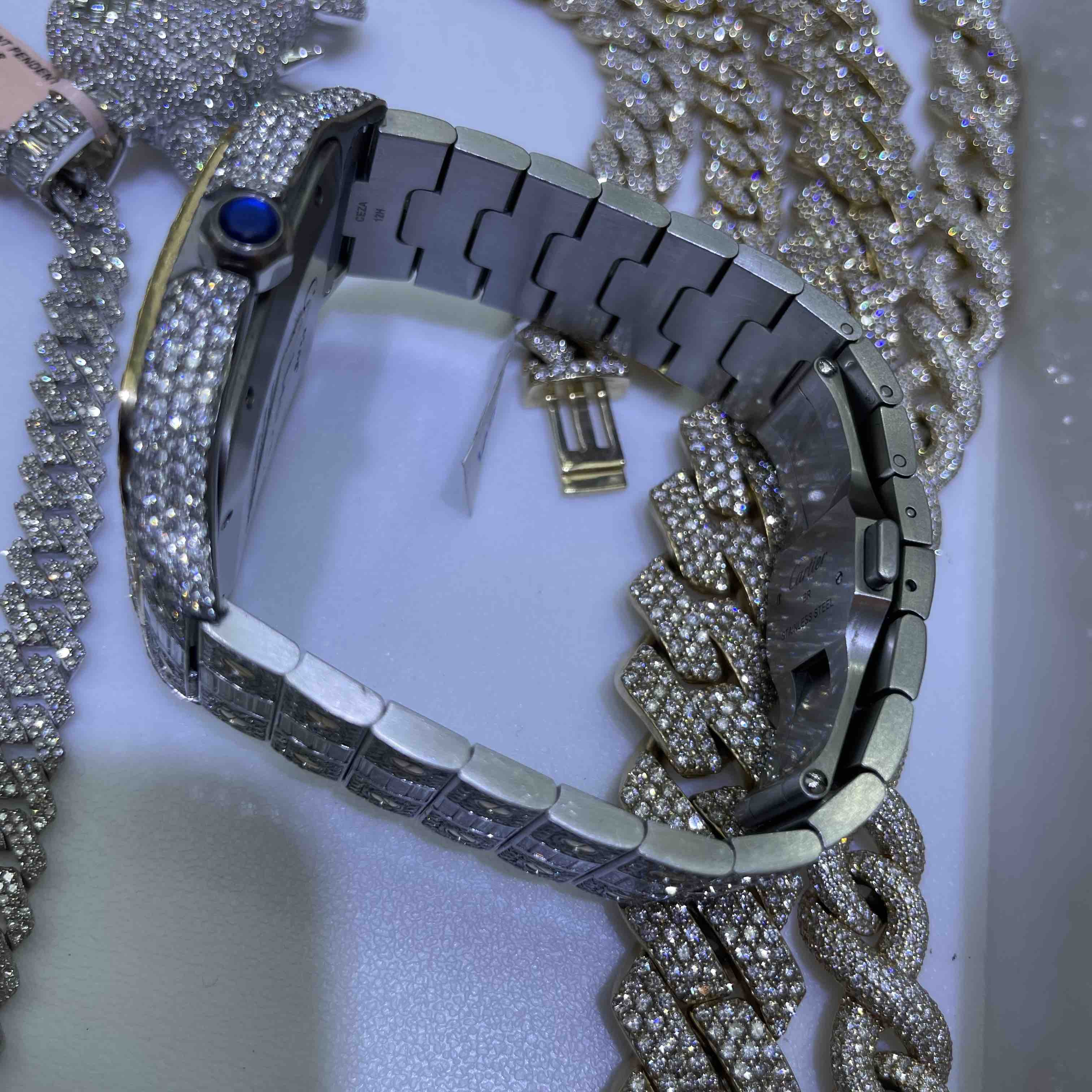 41 mm Cartier Santos xl “iced Bust down” Baguettes 32cts Natural Diamonds