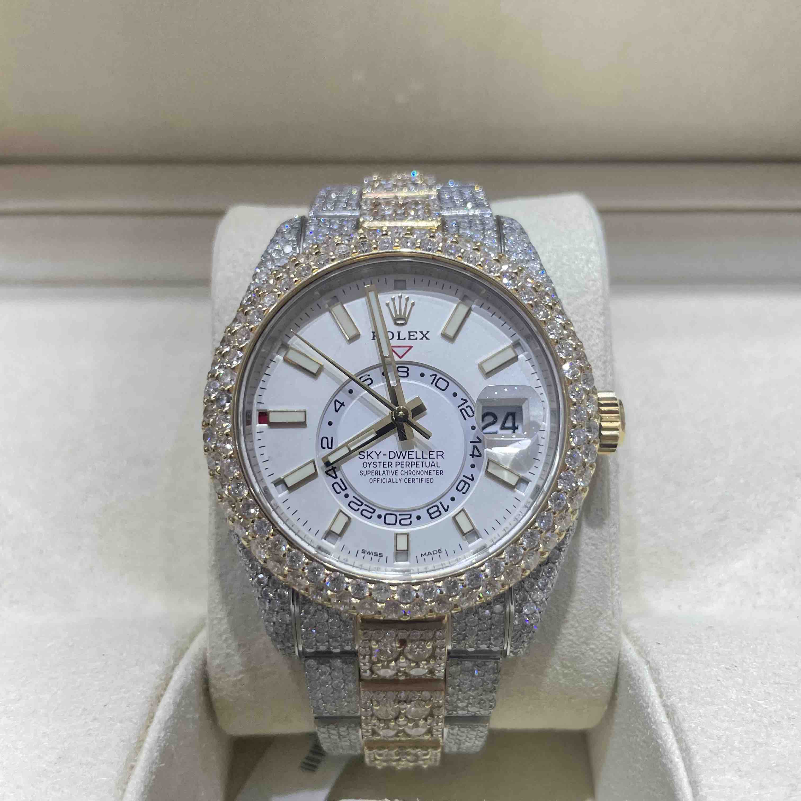 iced rolex "bust down" two tone sky dweller watch with 37 cts of vs1 diamonds