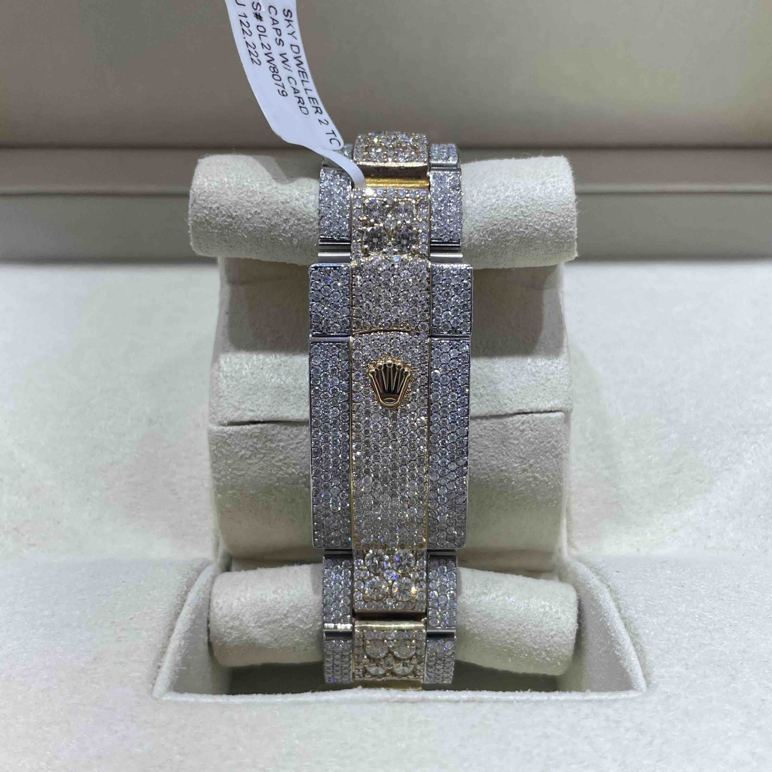 iced rolex "bust down" two tone sky dweller watch with 37 cts of vs1 diamonds