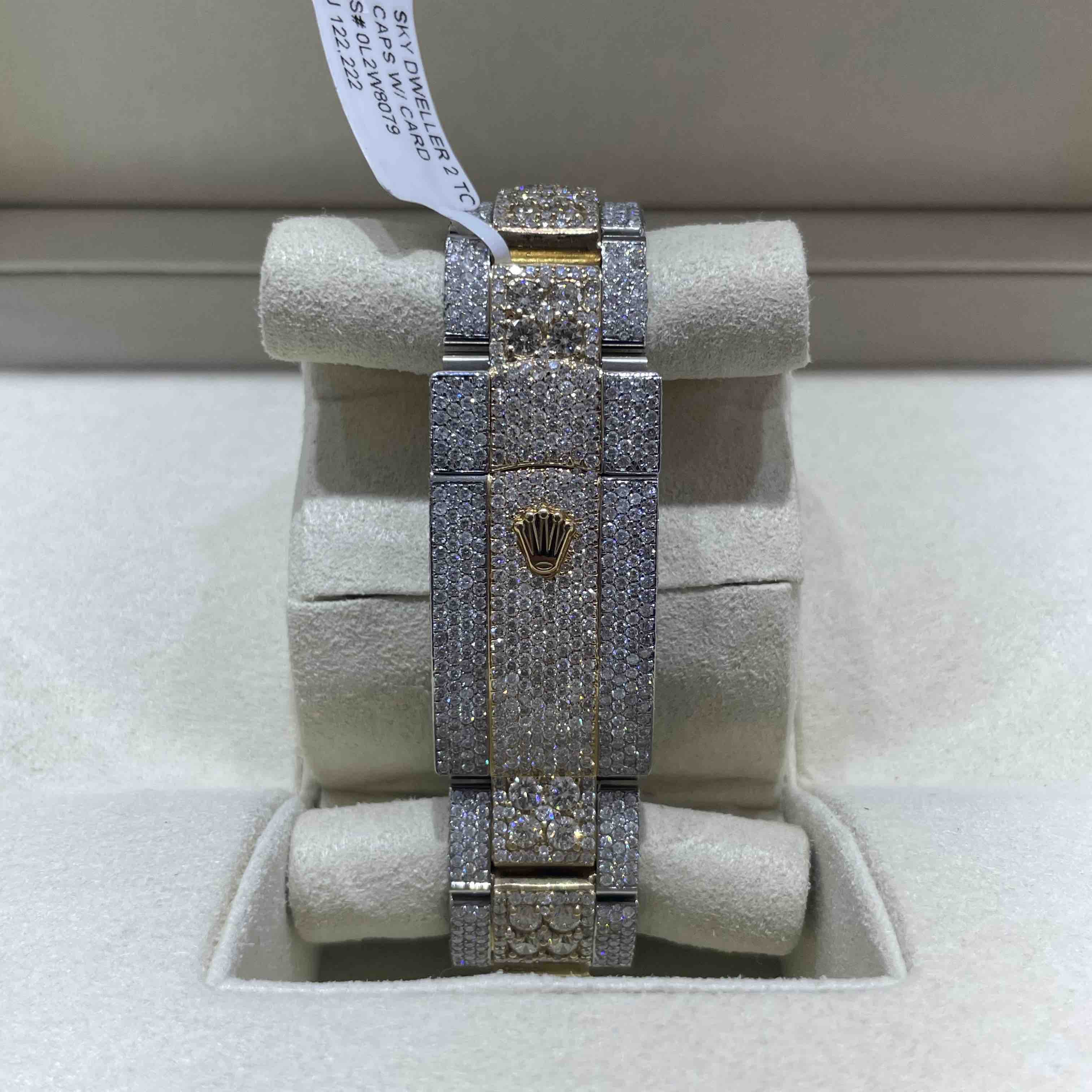 iced rolex "bust down" two tone sky dweller watch with 37 cts of vs1 diamonds