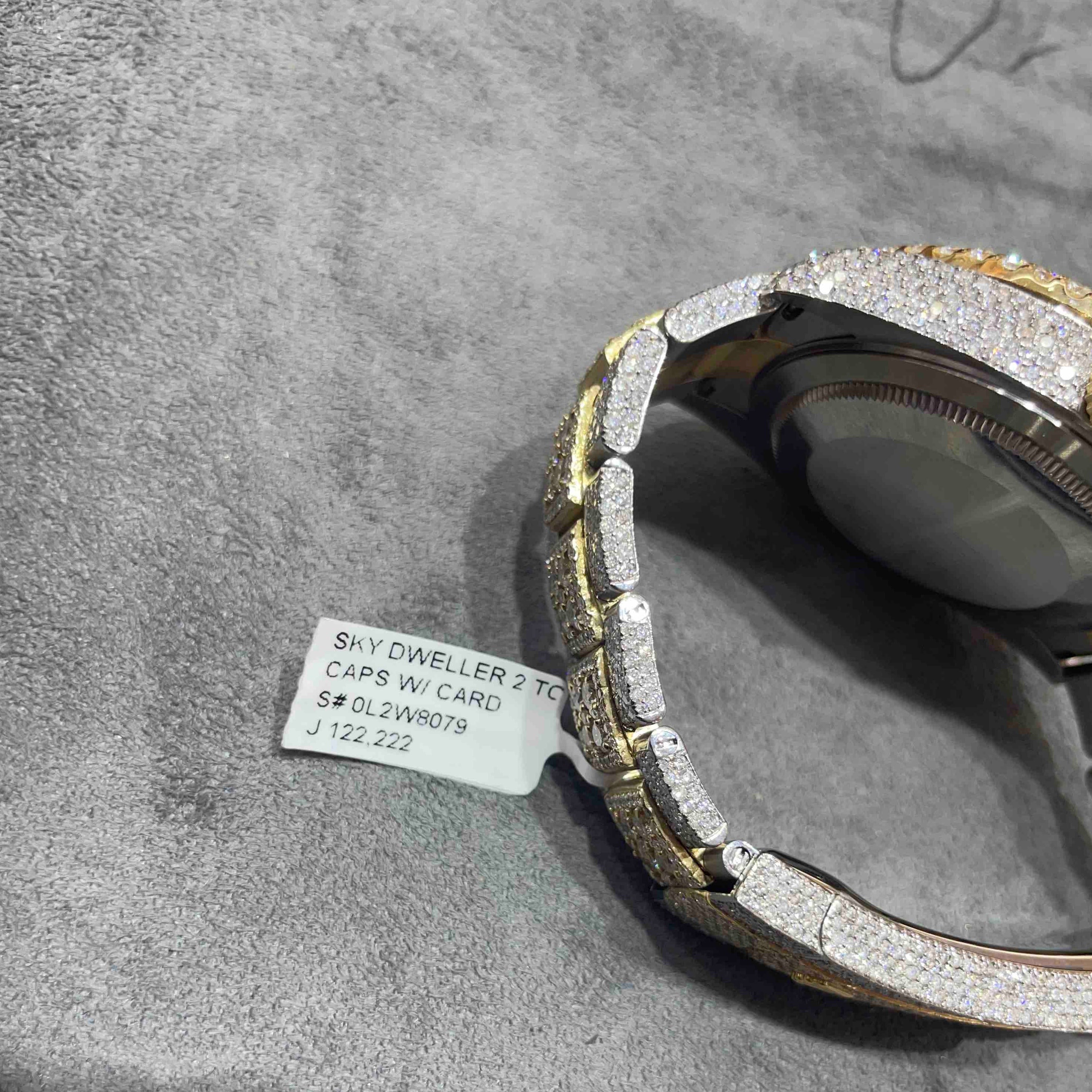 iced rolex "bust down" two tone sky dweller watch