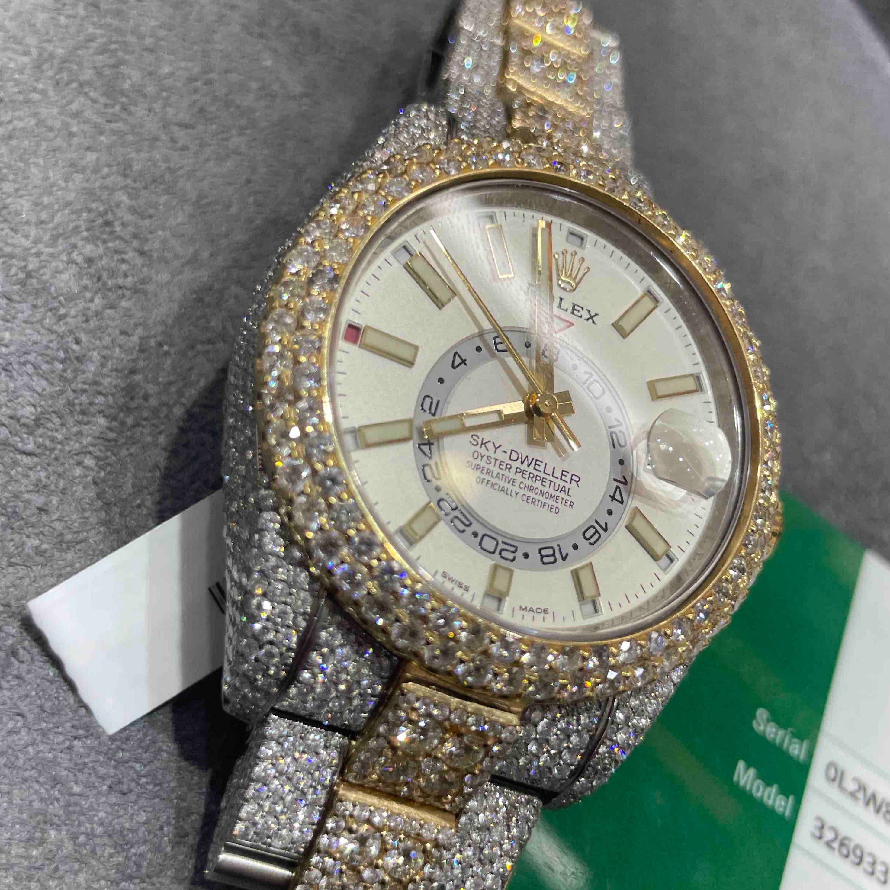 iced rolex "bust down" two tone sky dweller watch with 37 cts of vs1 diamonds