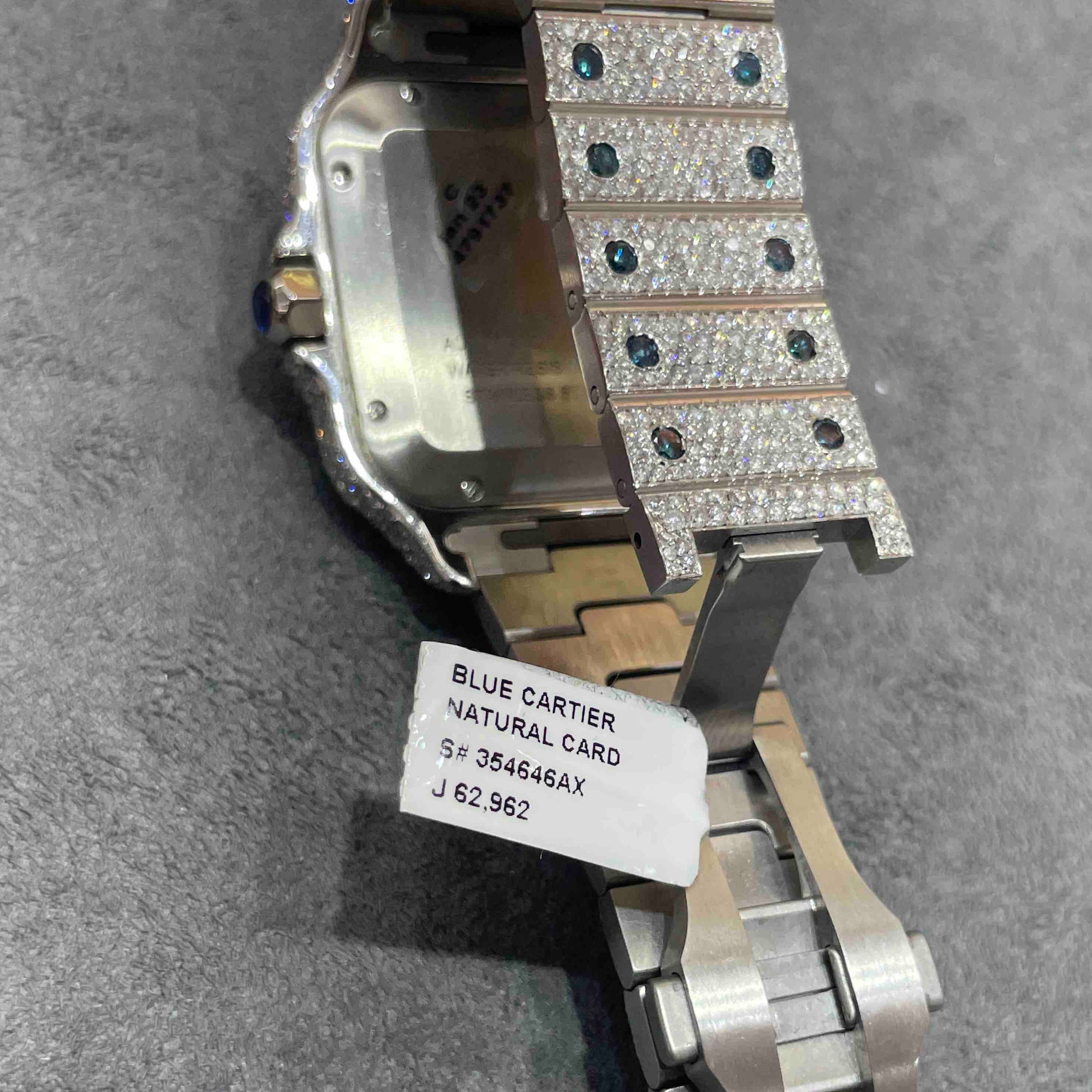 SAPPHIRE ICED OUT CARTIER WATCH