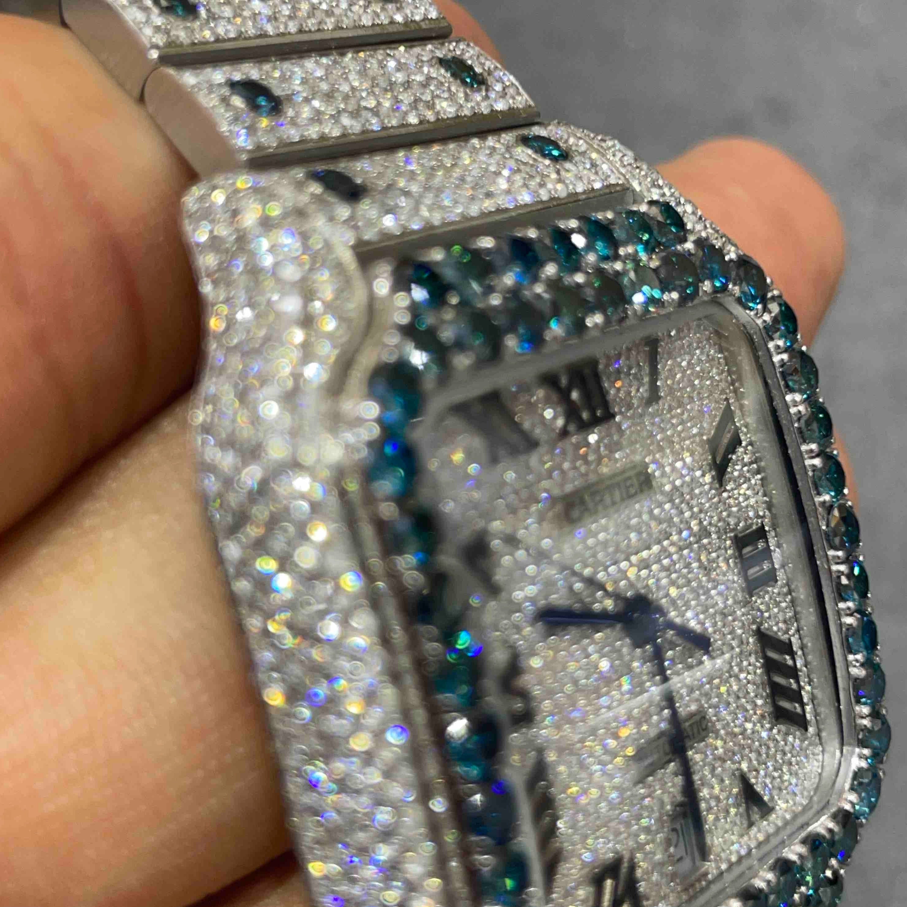 SAPPHIRE ICED OUT CARTIER WATCH