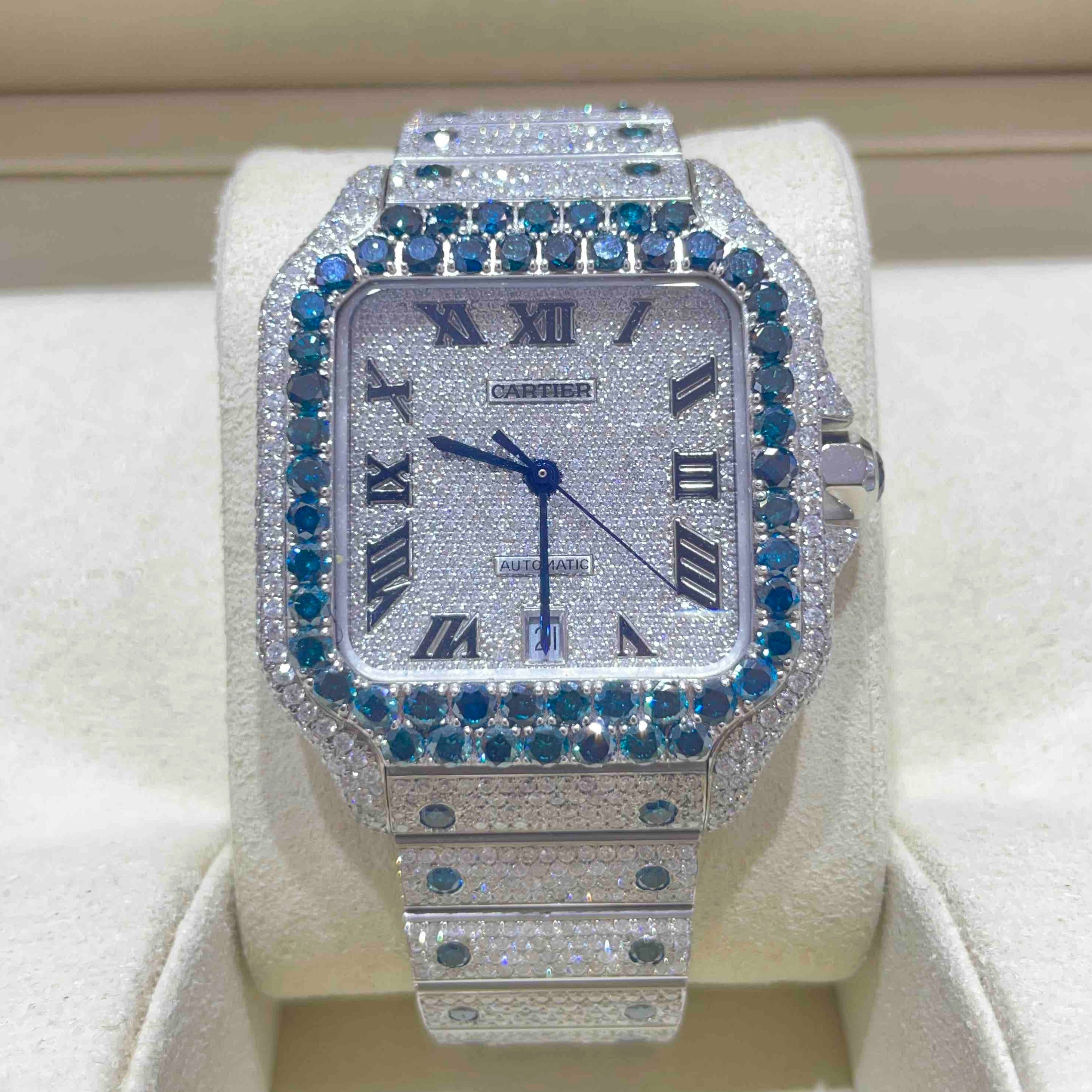 SAPPHIRE ICED OUT CARTIER WATCH