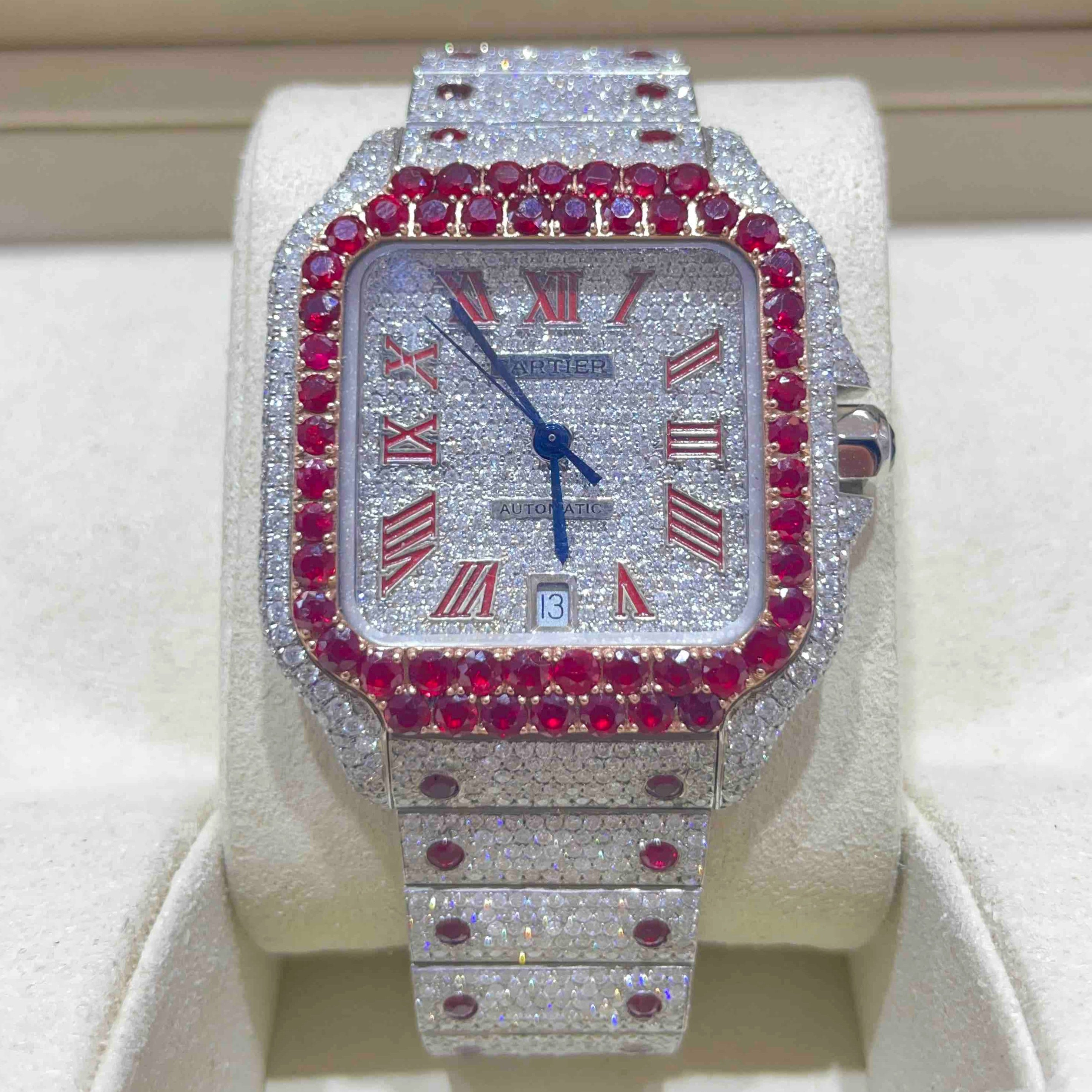 41mm RUBY ICED OUT CARTIER WATCH