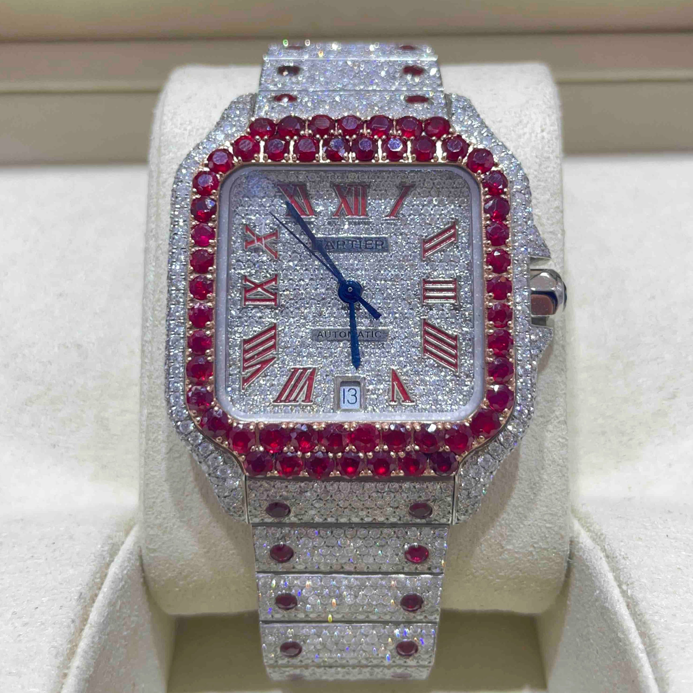 41mm RUBY ICED OUT CARTIER WATCH | BRAND NEW | 18 cts