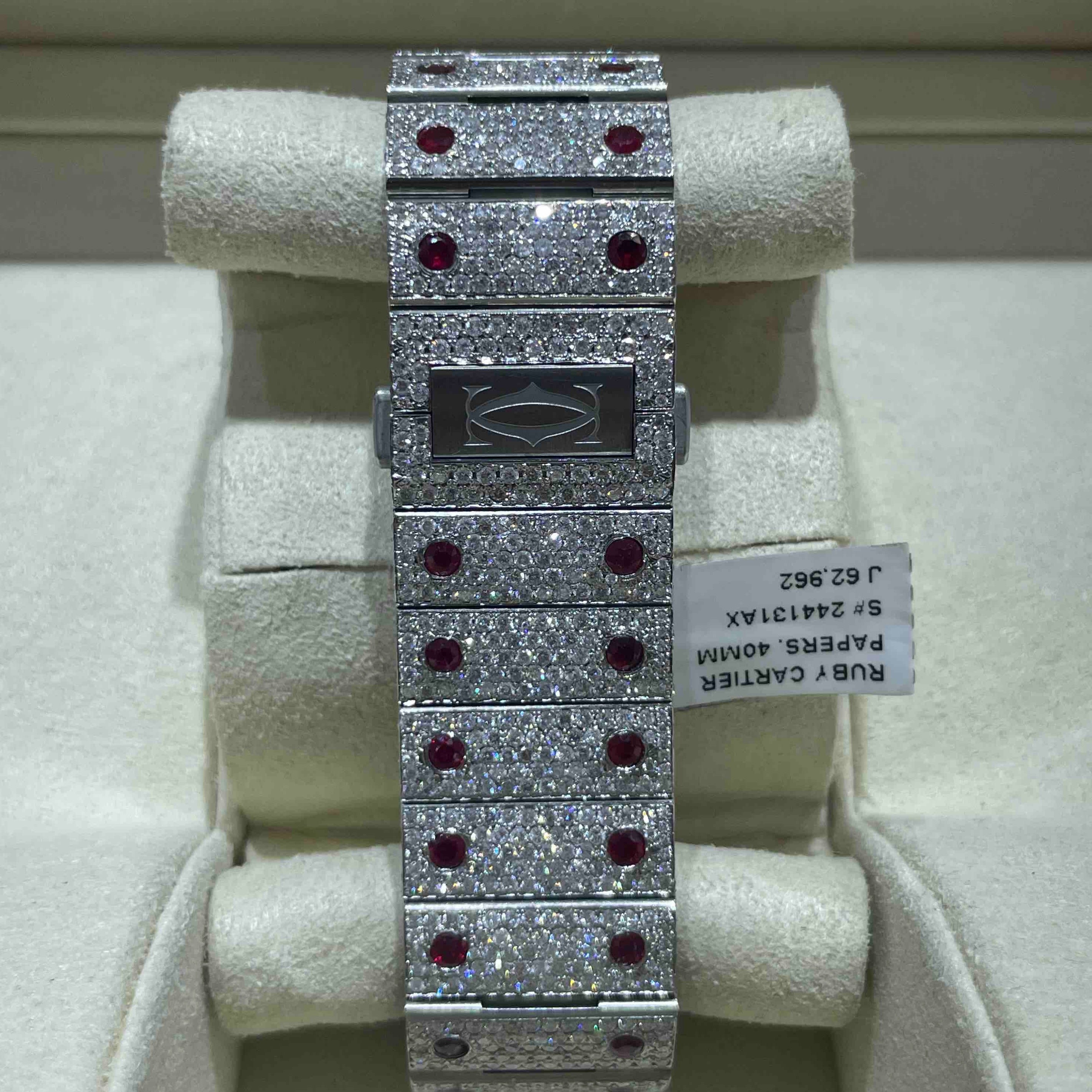 41mm RUBY ICED OUT CARTIER WATCH | BRAND NEW | 18 cts