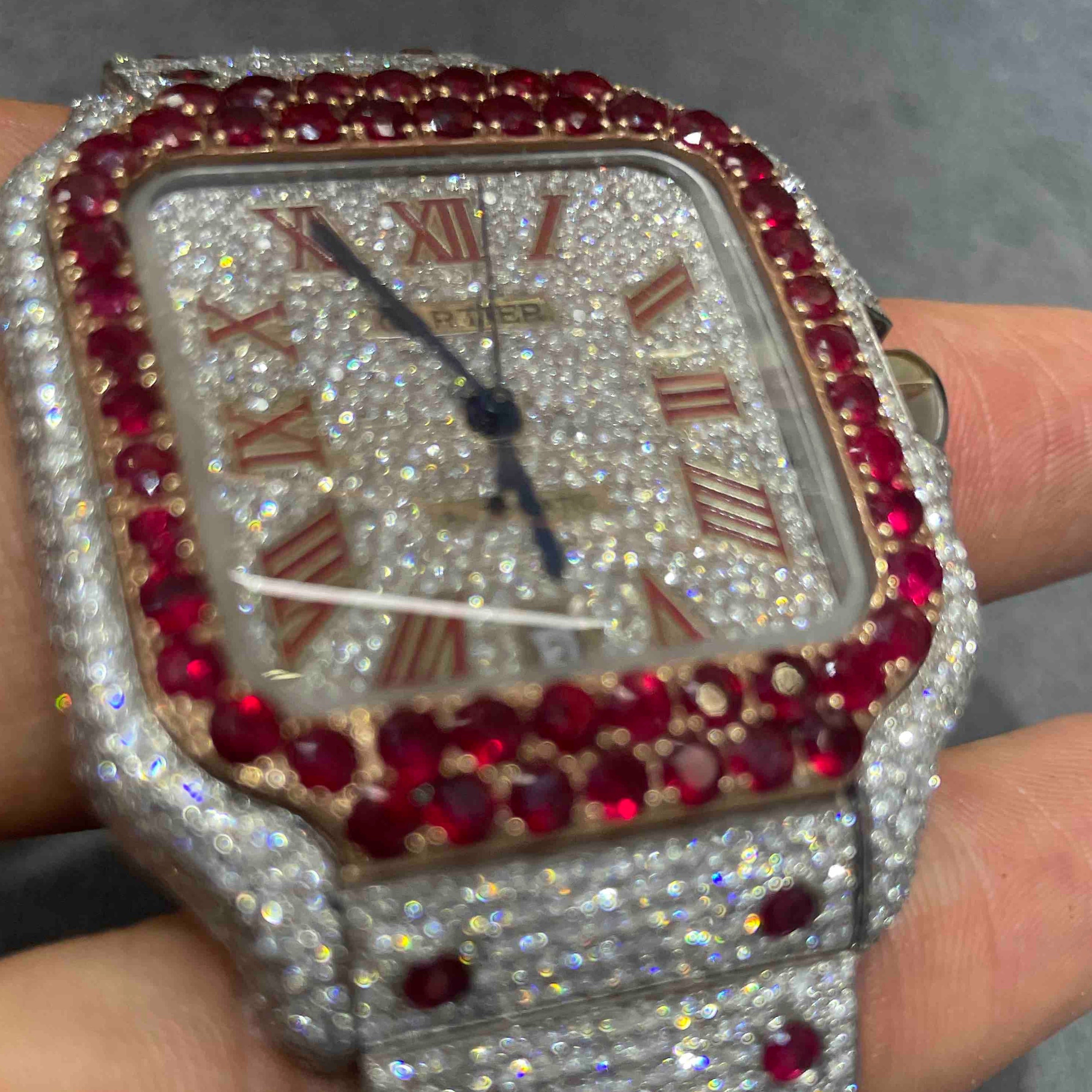 41mm RUBY ICED OUT CARTIER WATCH | BRAND NEW | 18 cts