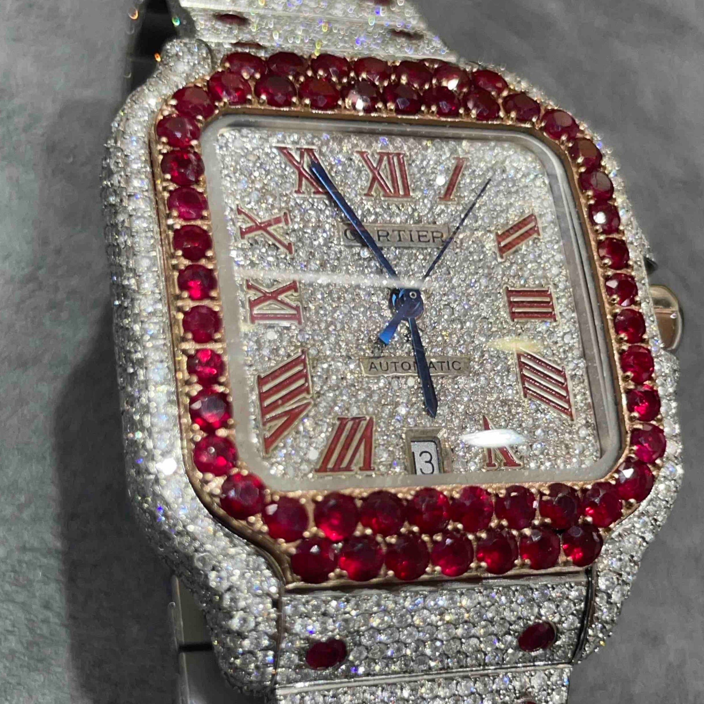 41mm RUBY ICED OUT CARTIER WATCH | BRAND NEW | 18 cts