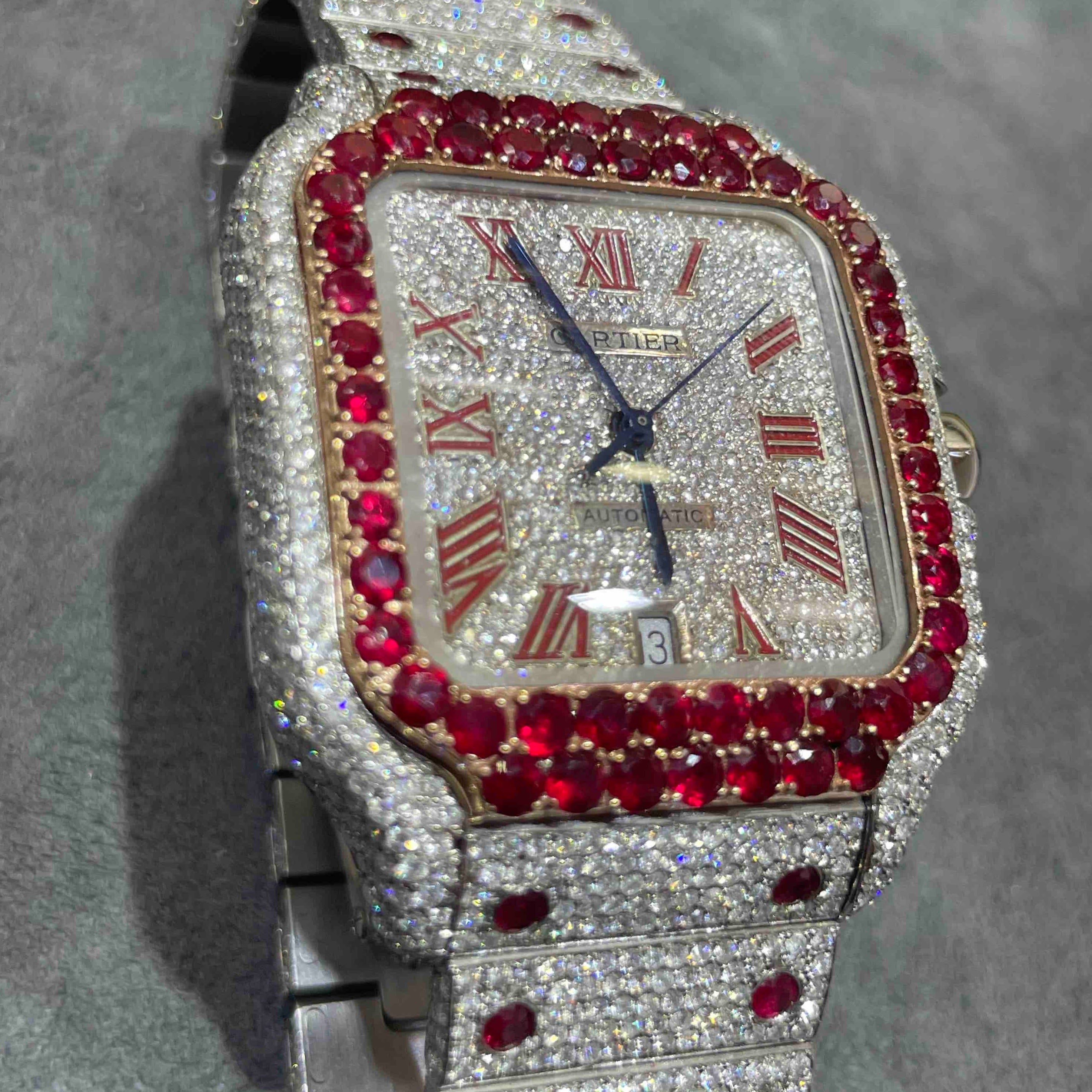 41mm RUBY ICED OUT CARTIER WATCH | BRAND NEW | 18 cts