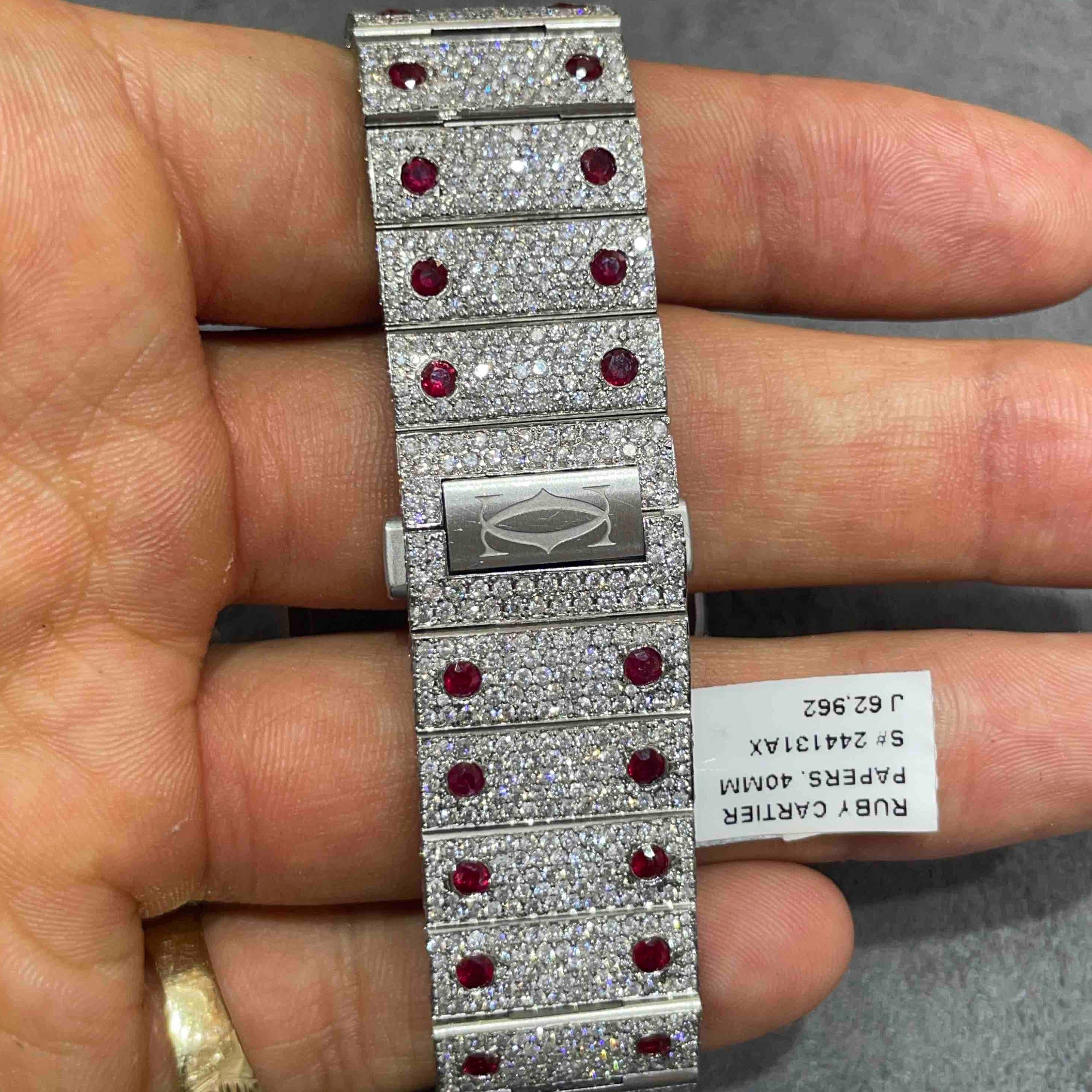 41mm RUBY ICED OUT CARTIER WATCH