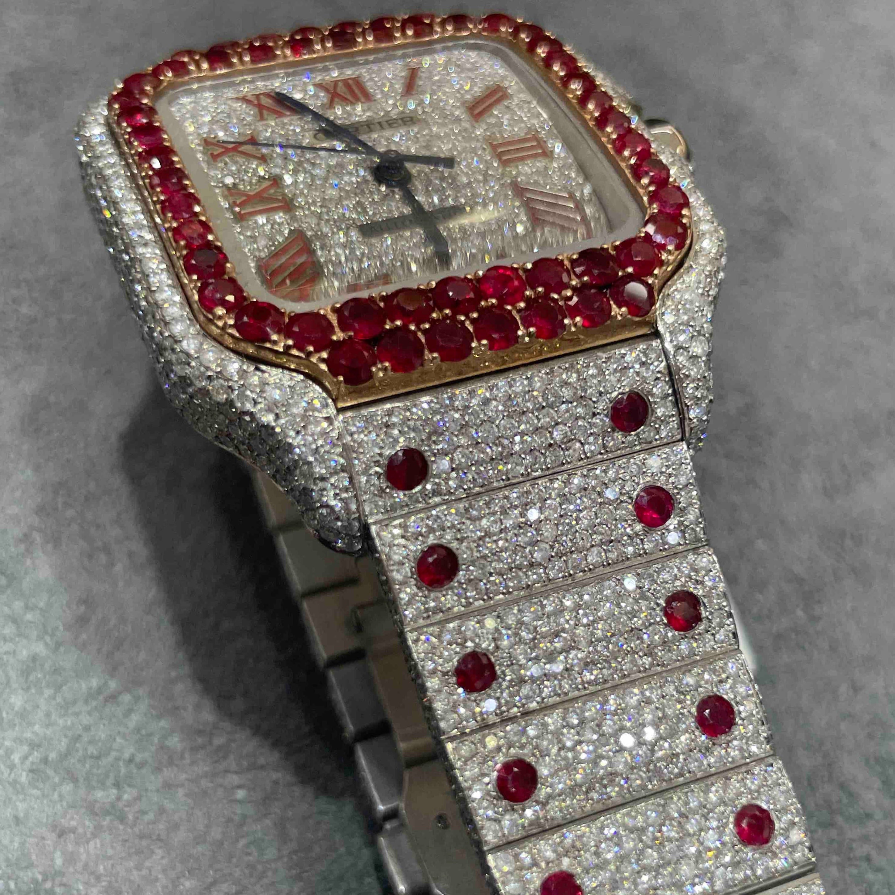 41mm RUBY ICED OUT CARTIER WATCH | BRAND NEW | 18 cts