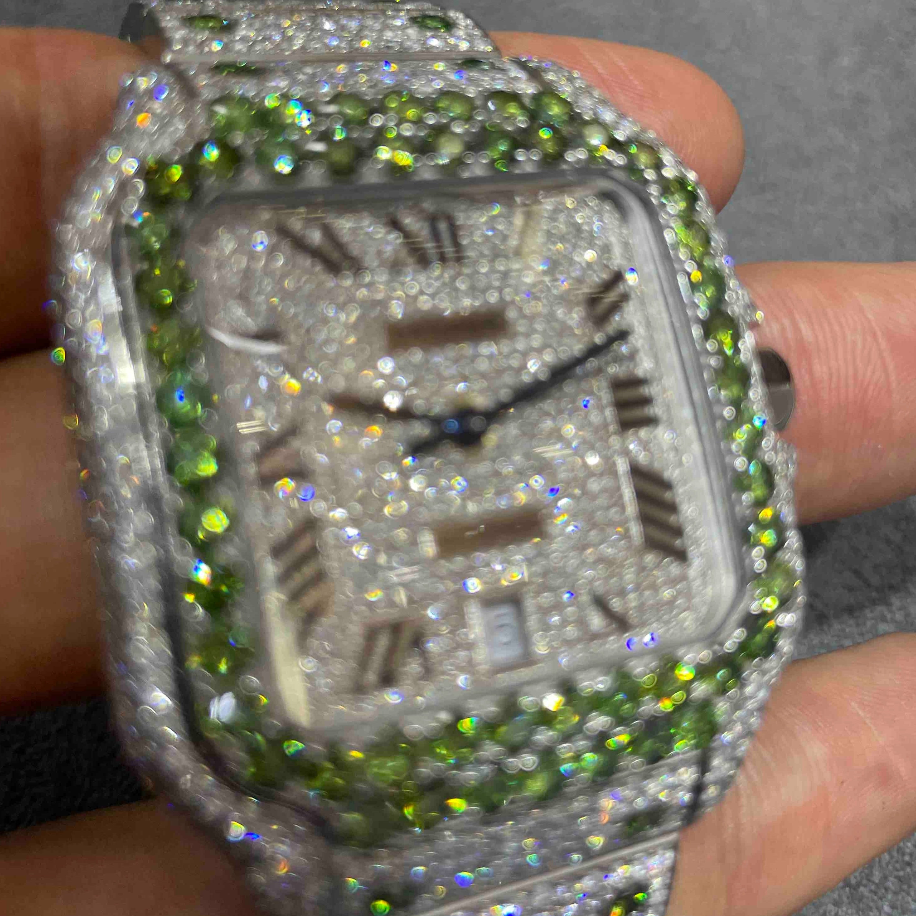 EMERALD ICED OUT CARTIER WATCH | BRAND NEW | 18 cts | White