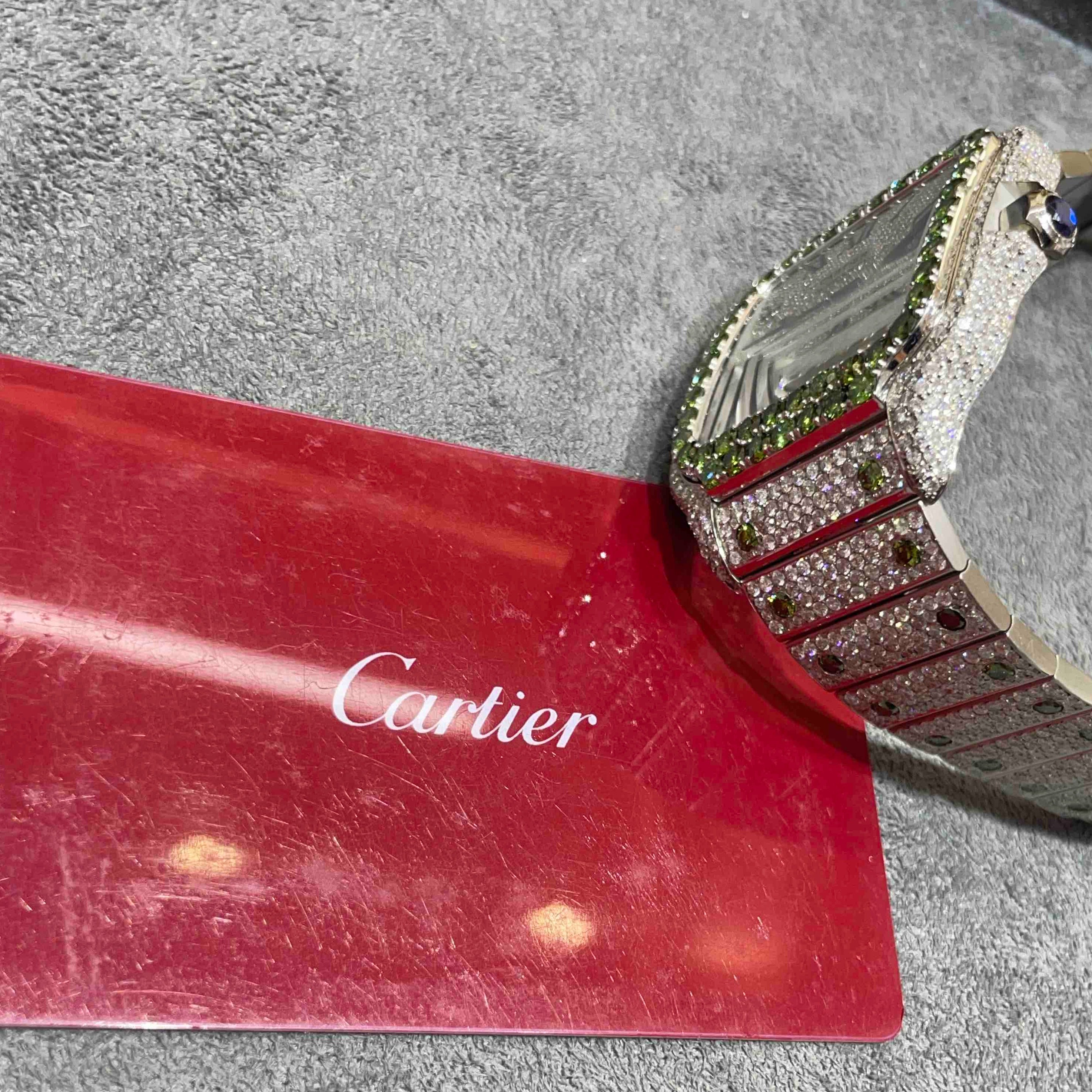 EMERALD ICED OUT CARTIER WATCH | BRAND NEW | 18 cts | White