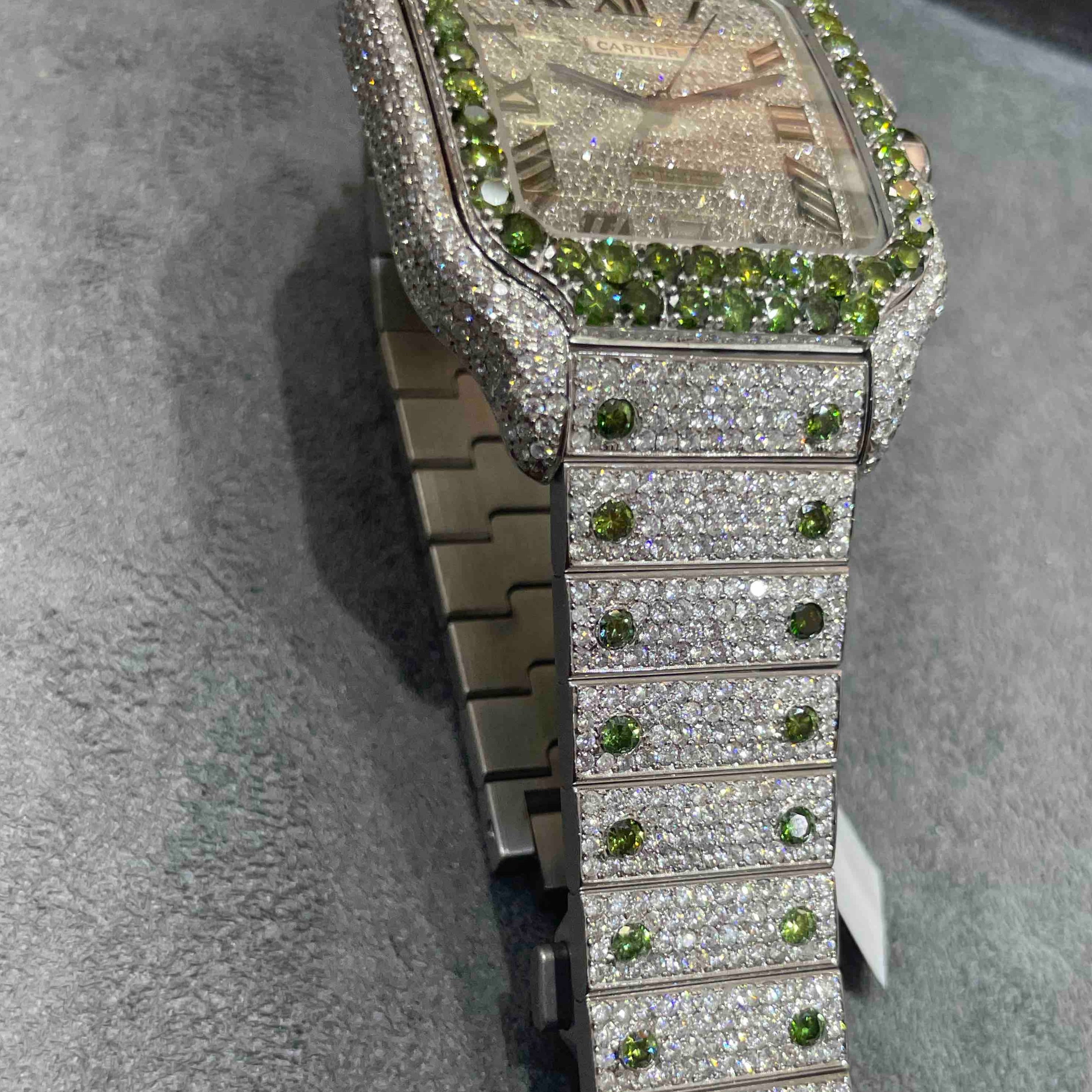 EMERALD ICED OUT CARTIER WATCH | BRAND NEW | 18 cts | White