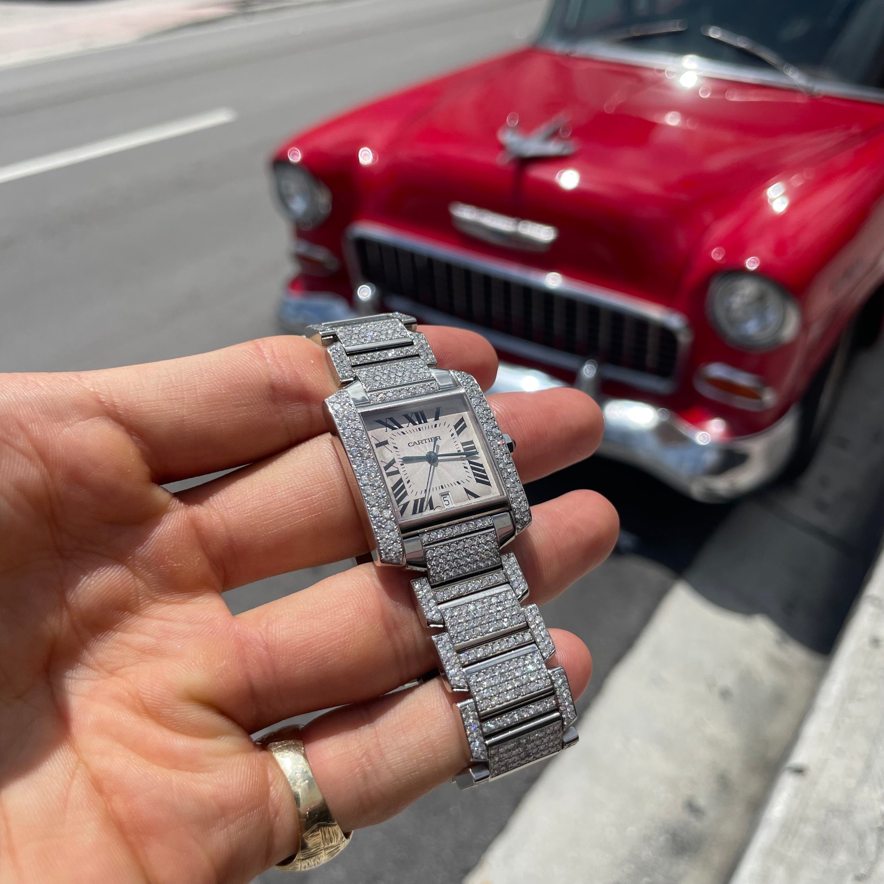 34mm Cartier Tank FRANÇAISE Iced Out Watch