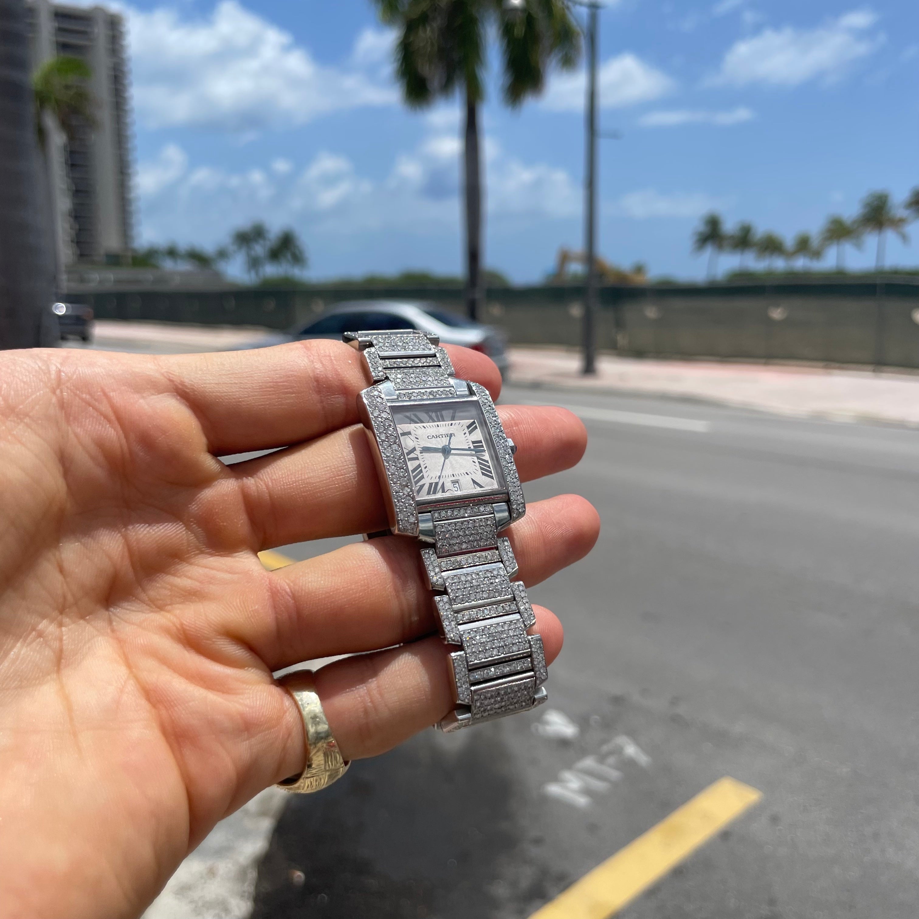 34mm Cartier Tank FRANÇAISE Iced Out Watch