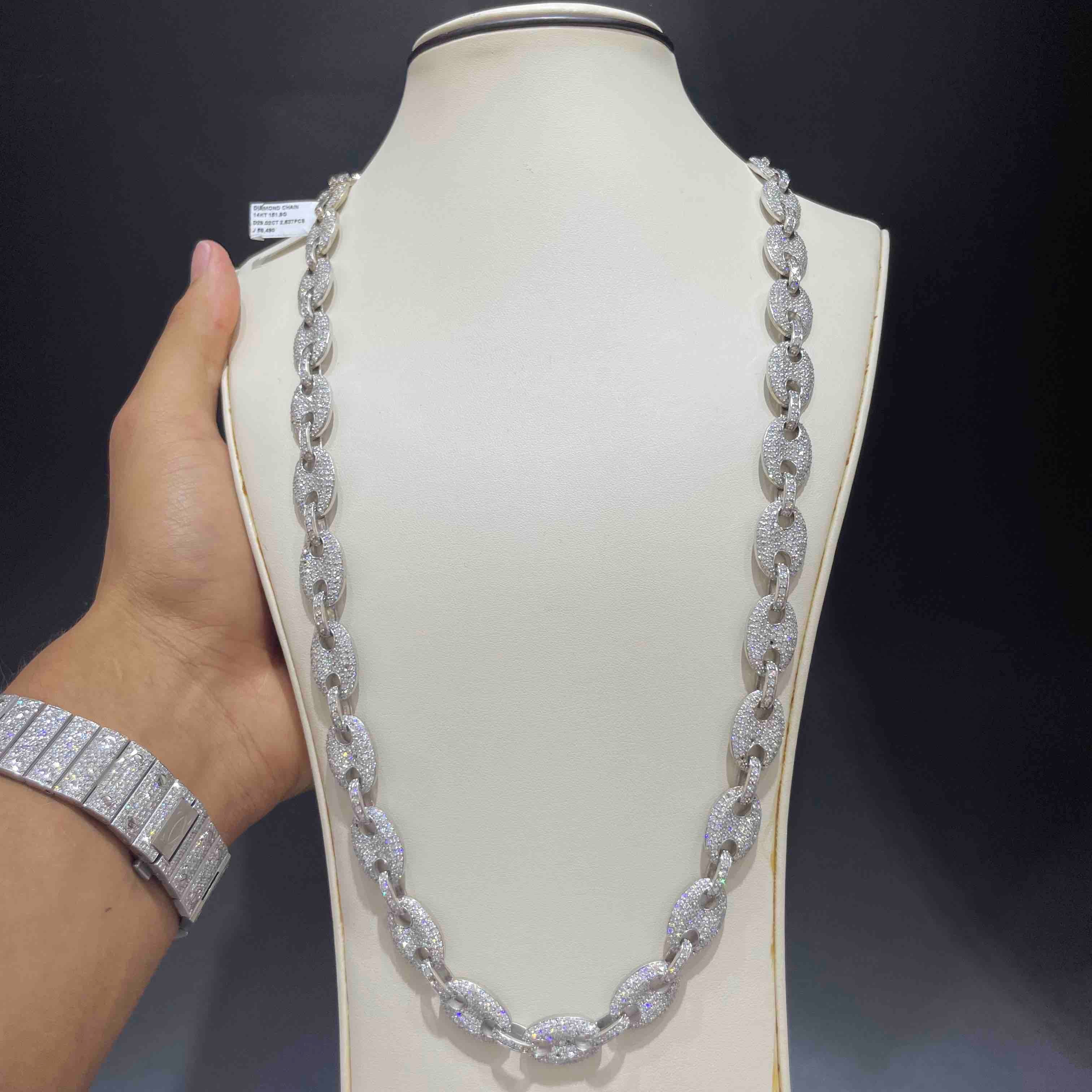 14k White Gold Gucci Link Chain Iced Out